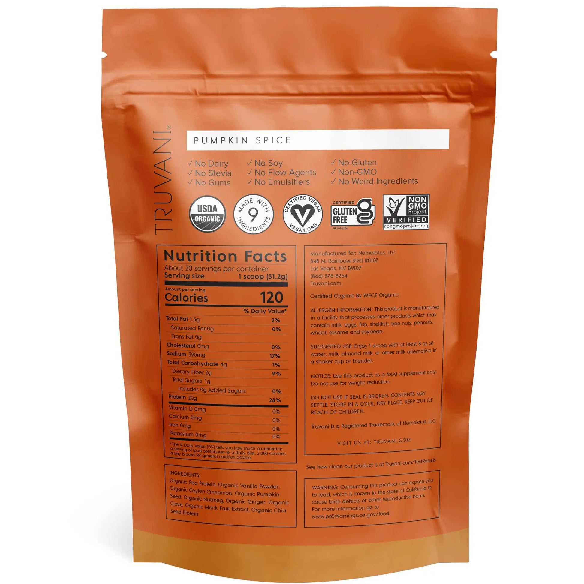 Truvani Organic Vegan Protein Powder Pumpkin Spice - 20g of Plant Based Protein Truvani Au supplements