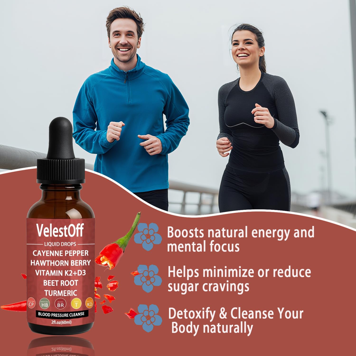 Velestoff Cayenne Pepper & Cayenne Pepper Drops Liquid Supplement with Hawthorn, Beet Root, Turmeric, Vitamin K2 D3 Nutralis Au supplements