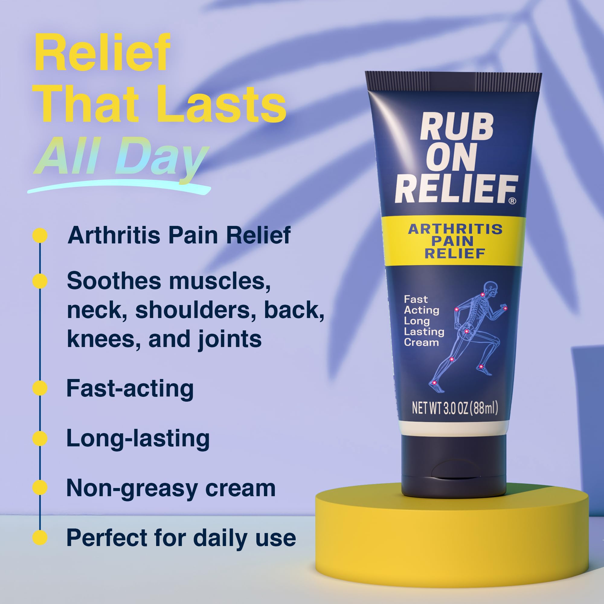 RUB ON RELIEF Arthritis Pain Relief Cream – 10-in-1 Non-Greasy Joints Pain Cream for Knees, Back, Neck, Hands, & Muscle Aches with Menthol, Camphor, Arnica, MSM & Turmeric Up to 8 Hours, 3oz (1 Pack) RUB ON RELIEF Au supplements