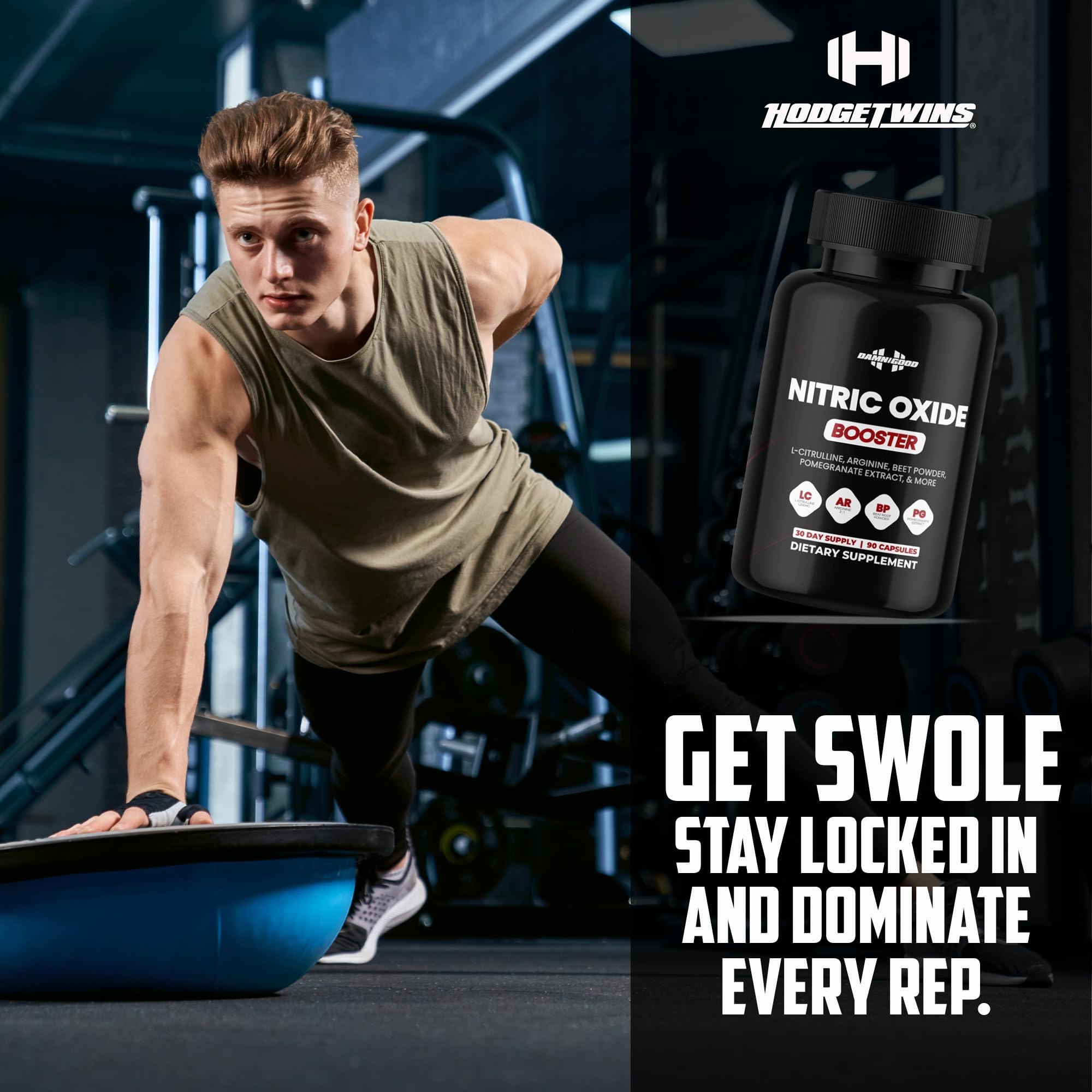 DAMN GOOD The Hodge Twins Nitric Oxide Booster – Beet Root Nitric Oxide & Arginine Citrulline Supplement, Pomegranate Blend for Workout Drive, Endurance Support & Pump Power - 90 Capsules DAMN GOOD Au supplements