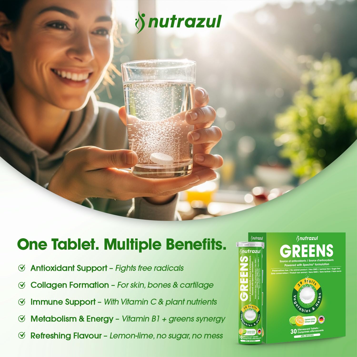 nutrazul Greens Effervescent Tablets - Daily Super Greens Supplement with 29 Superfoods - Antioxidant & Immune Support - Lemon Lime Flavor - Non-GMO - 30 Tablets nutrazul Au supplements