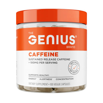 Genius Caffeine - Sustained-Release Microencapsulated Caffeine Pills for Smooth, Long-Lasting Energy & Focus - No Jitters or Crash - 100mg per Capsule - 100 Servings - Natural Performance Booster The Genius Brand Au supplements