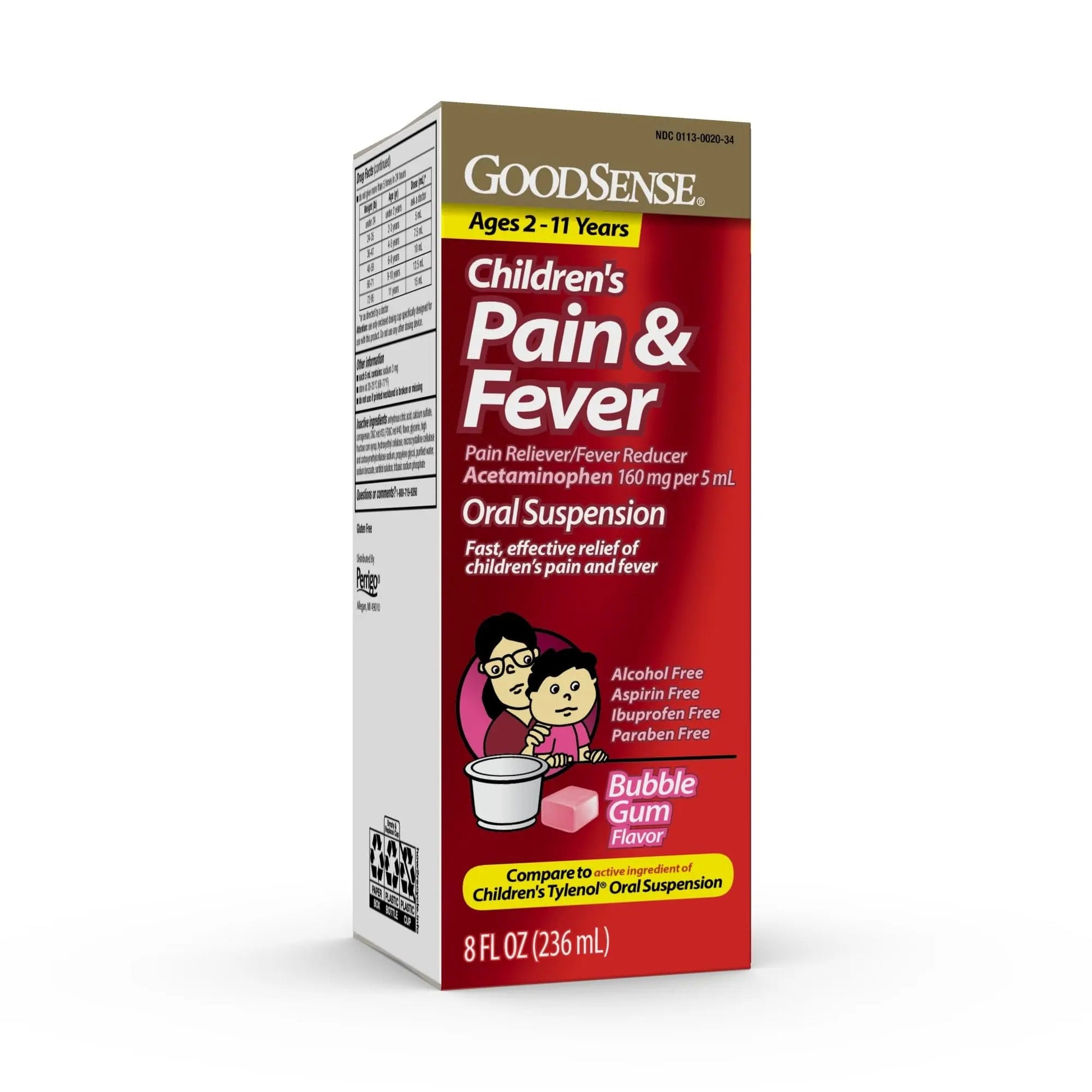 GoodSense Children's Pain and Fever Oral Suspension Liquid, Acetaminophen 160 mg per 5 mL, Bubble Gum Flavor GoodSense Au supplements