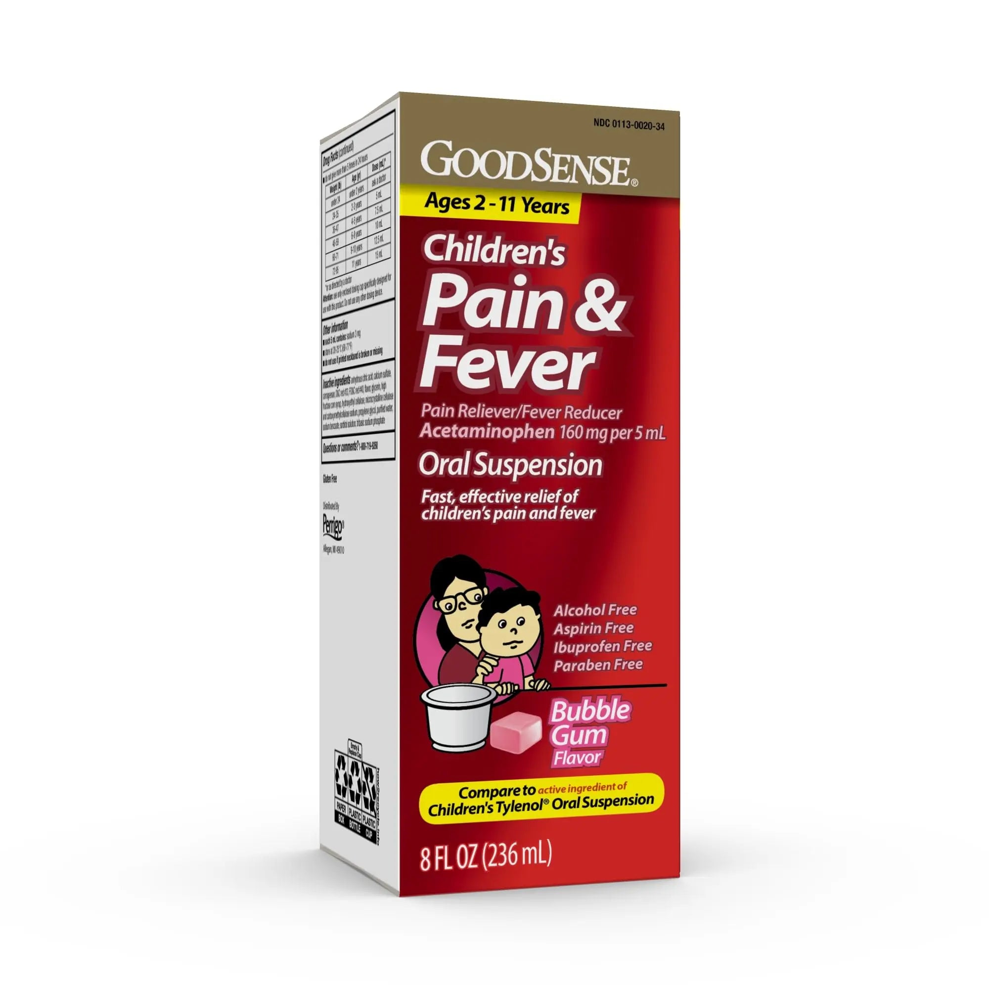 GoodSense Children's Pain and Fever Oral Suspension Liquid, Acetaminophen 160 mg per 5 mL, Bubble Gum Flavor GoodSense Au supplements