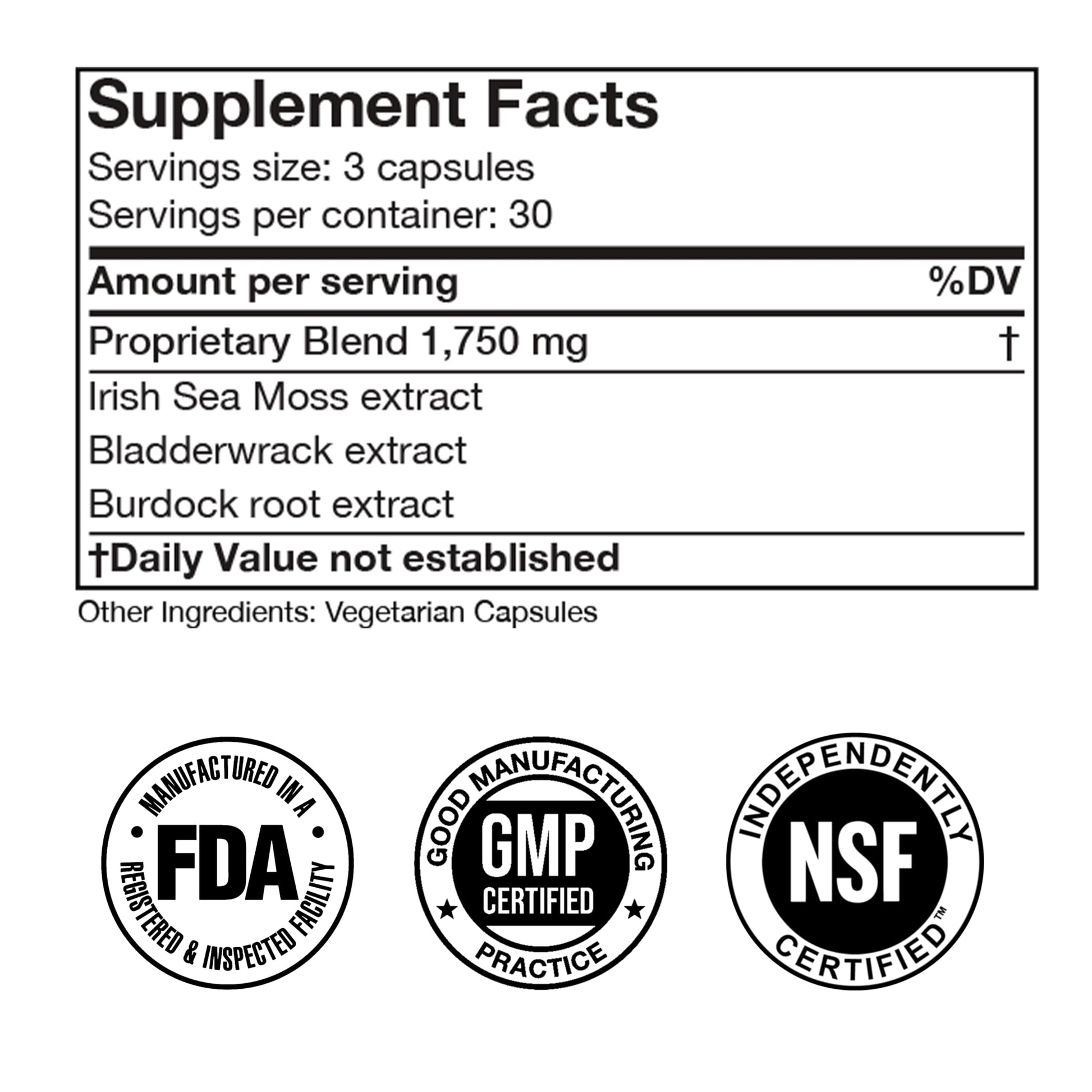 Irish Sea Moss Advanced Supplement Capsules 1500mg, Ultra Potent Seamoss Advanced with Bladderwrack & Burdock Root, Made in FDA-Registered, NSF-Certified Facility, Overall Health Support, 90 Capsules Doctor Morse's Au supplements