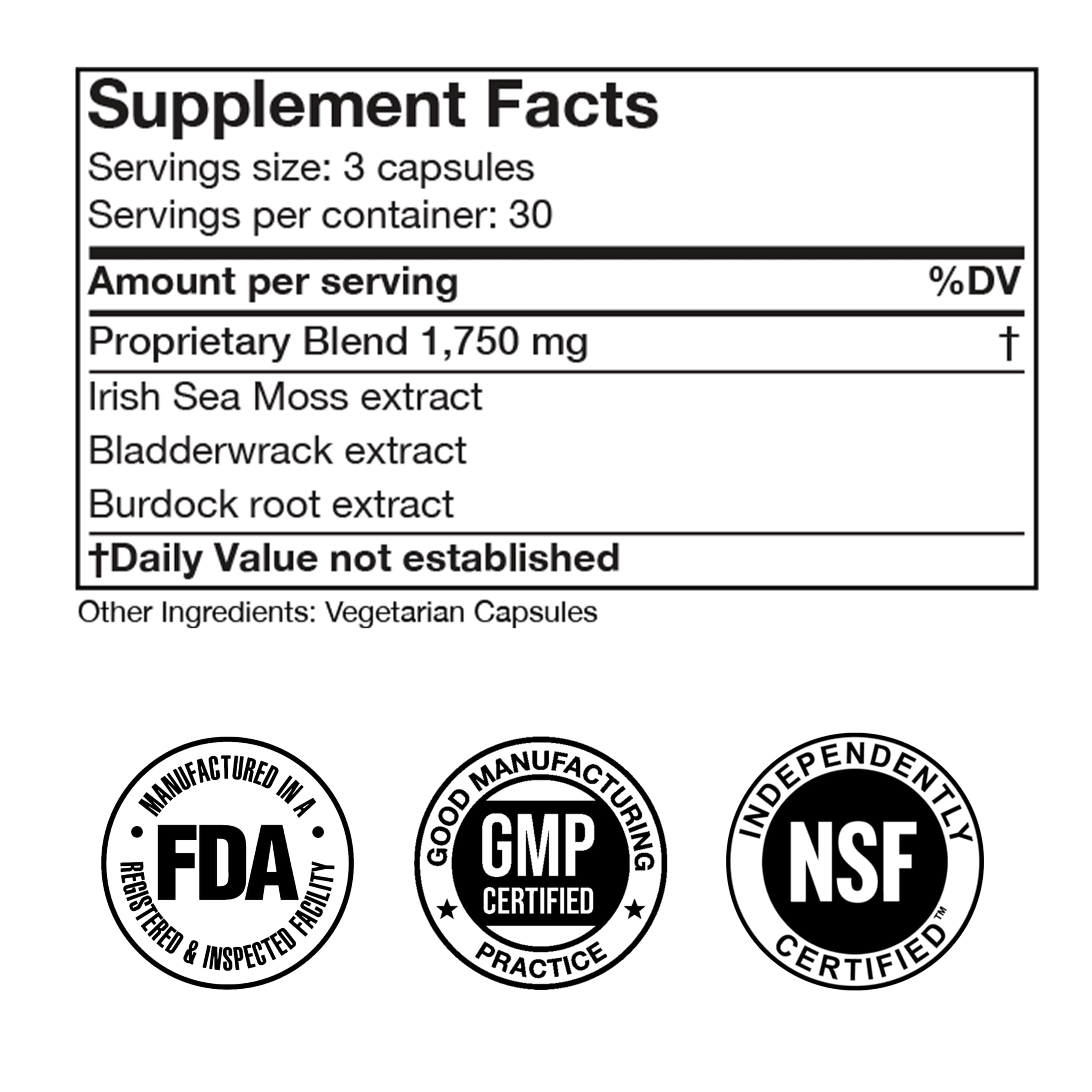 Irish Sea Moss Advanced Supplement Capsules 1500mg, Ultra Potent Seamoss Advanced with Bladderwrack & Burdock Root, Made in FDA-Registered, NSF-Certified Facility, Overall Health Support, 90 Capsules Doctor Morse's Au supplements