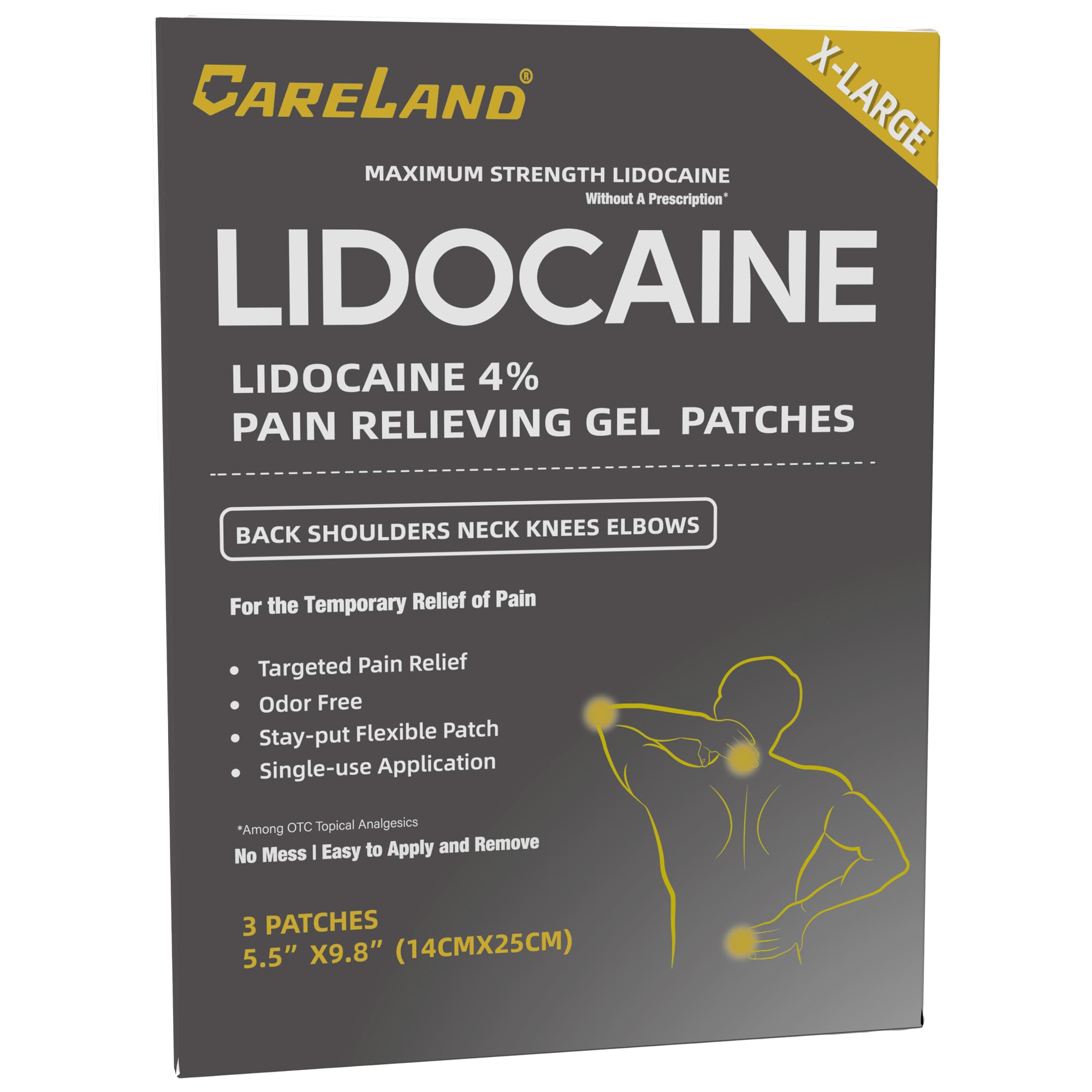 CARELAND 4% Extra Large Lidocaine Patches Maximum Strength Pain Relief Patch XL for Back & Shoulder,Back Pain Relief Products Patches & Flexible Fabric Numbs Away Pain, 6 Ct. CARELAND Au supplements