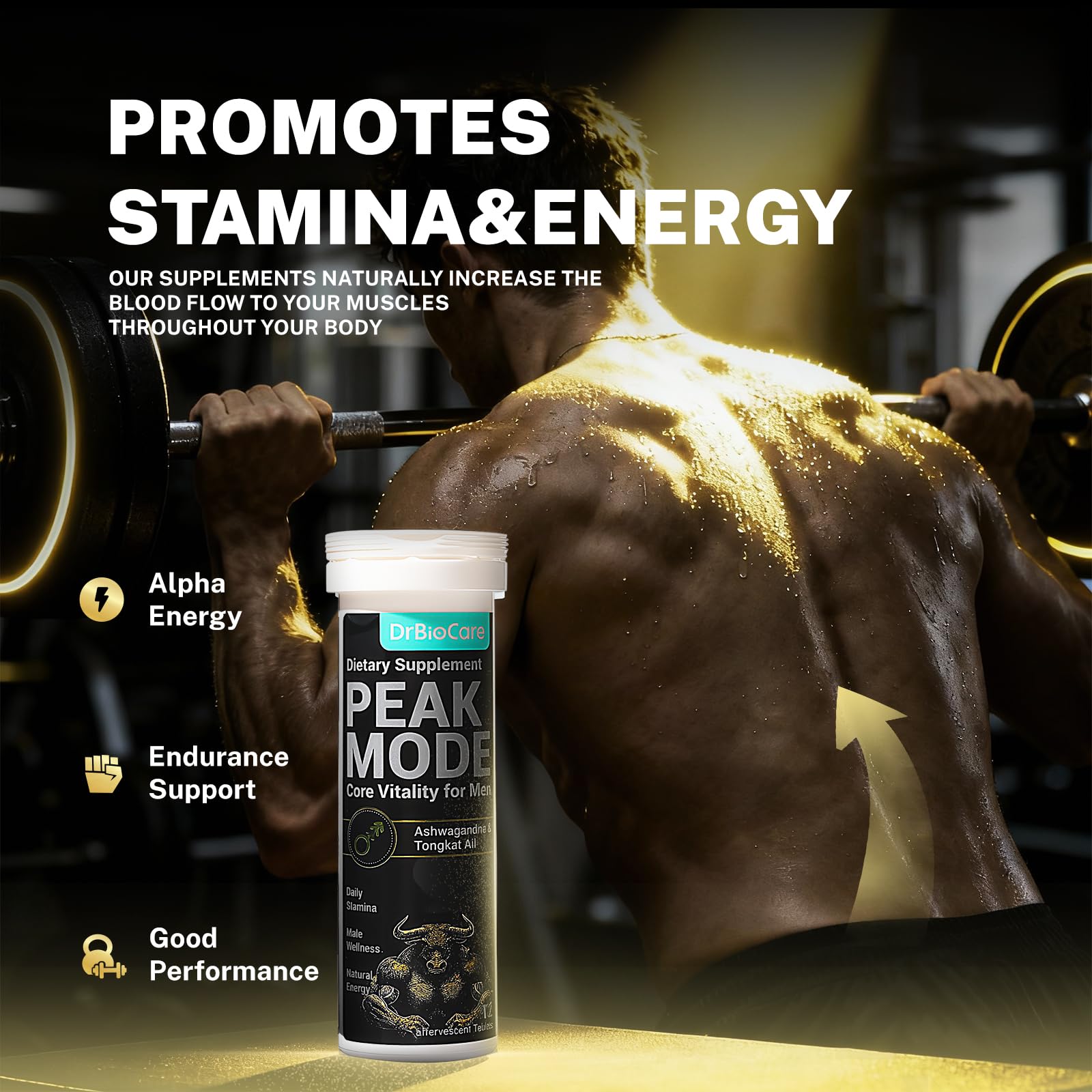 DrBioCare Peak Mode Core Vitality for Men 7-in-1 Effervescent Tablets | Tongkat Ali, Maca & L-Arginine，Ashwagandha, | Boost Stamina, Drive & Blood Flow for Good Performance | Berry Flavor 24 Tablets DrBioCare Au supplements