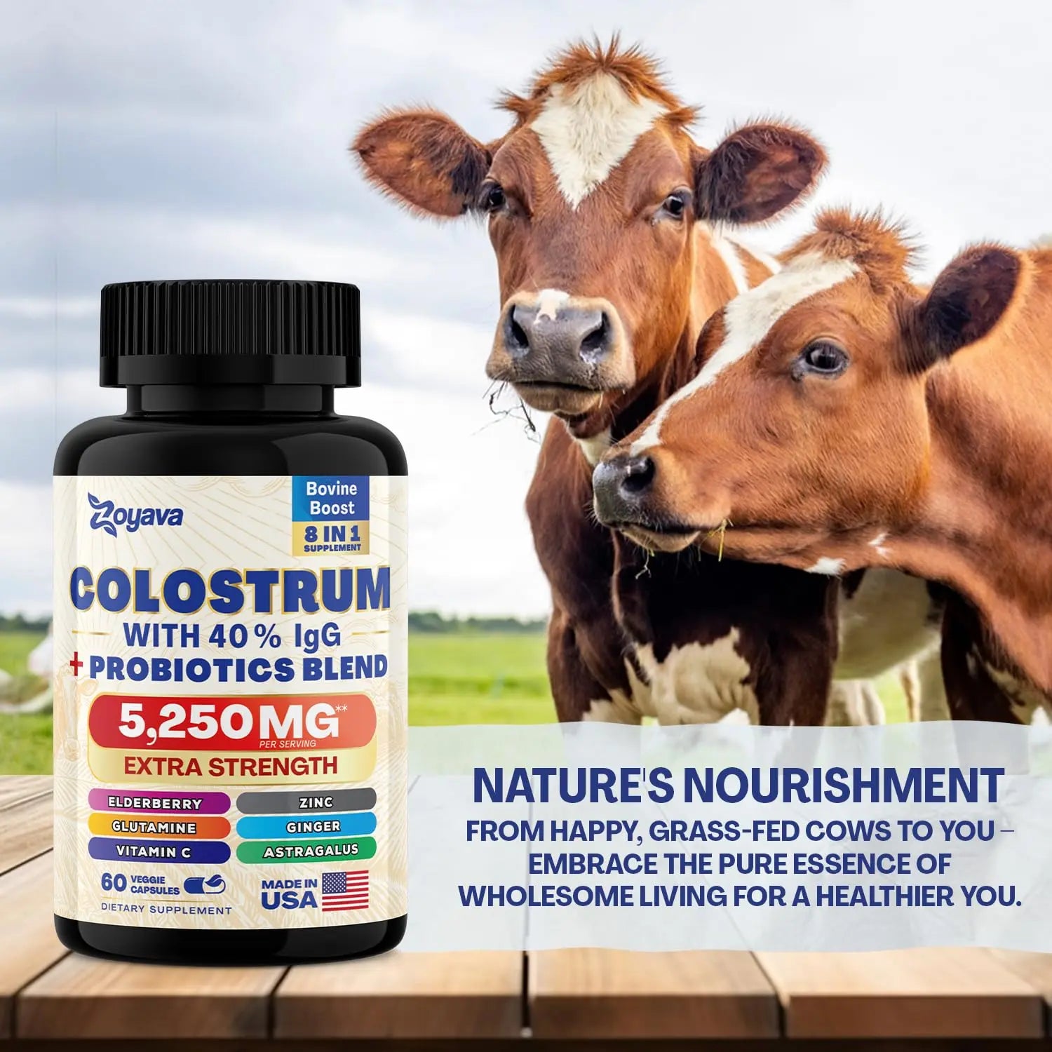 Bovine Colostrum Supplement Capsules 5250 MG, Grass Fed Cow Colostrum Zoyava Au supplements