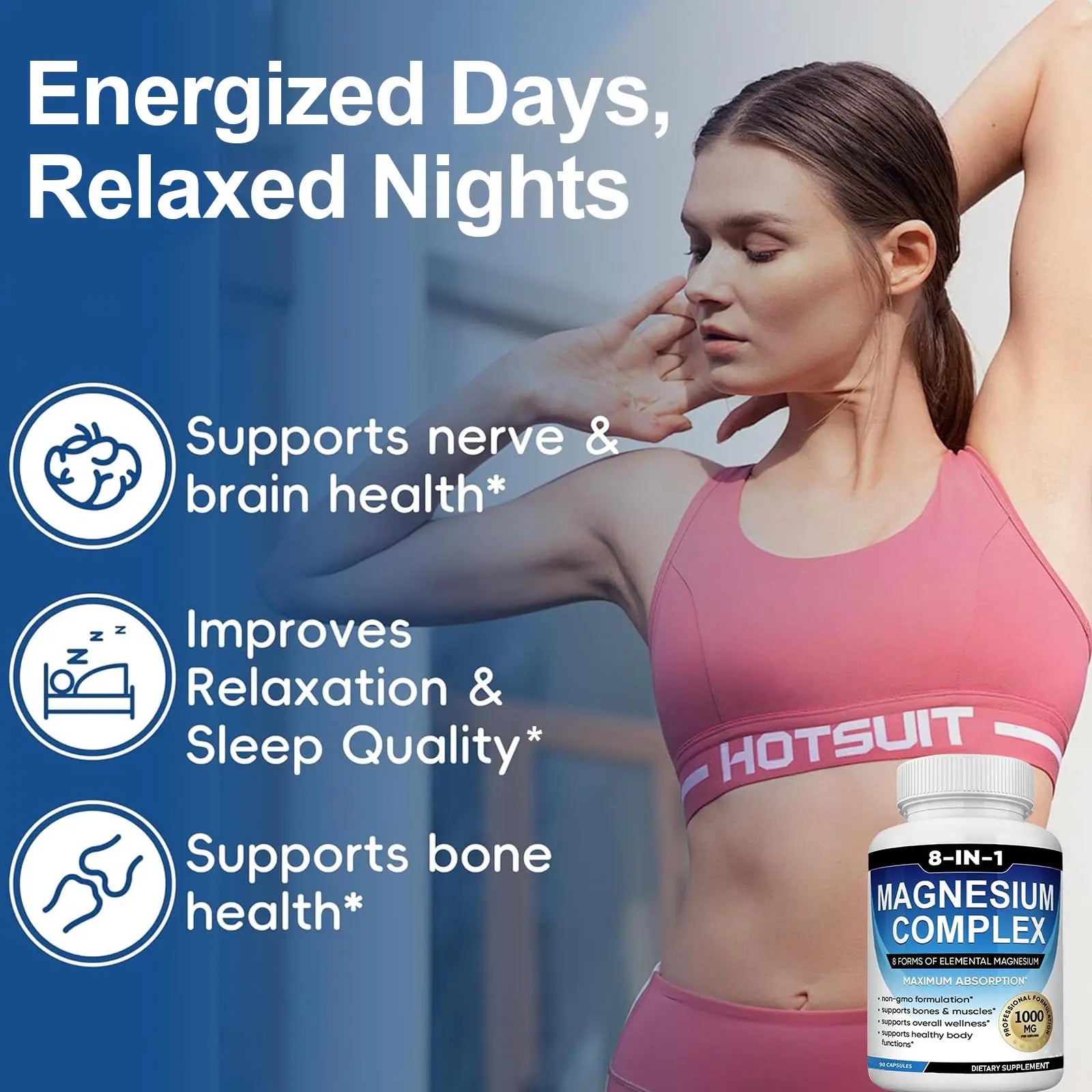 Magnesium Complex Supplement 8 Elemental 1000mg with Glycinate,Citrate for Muscle, Recovery, Stress, Energy, Bone Health, Vegan Non-GMO 180 Capsules, Magnesium Supplement for Women, Men, 2 Bottle caicieter Au supplements