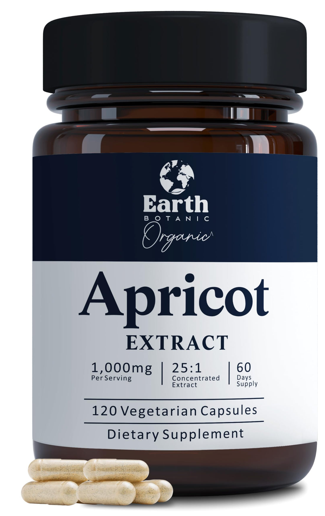 Earth BOTANIC Organic Apricot Extract, 1000 mg 120 Veggie Capsules (Vegan, Non-GMO) Herbal Supplements Earth BOTANIC Organic Au supplements