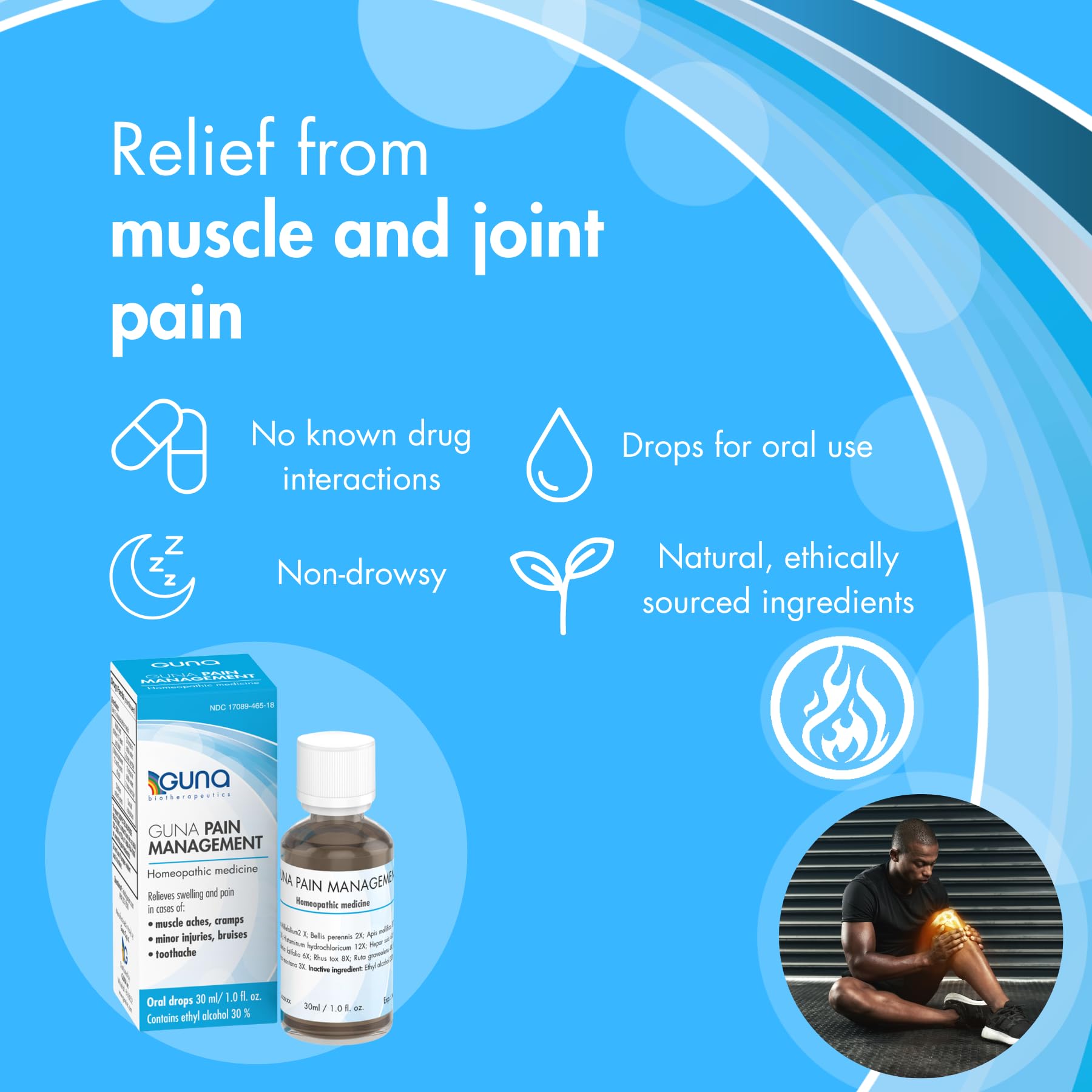 Guna Pain Management Relieves Muscle Pain, Muscle Soreness, Joint Pain, Swelling from Injuries & Bruises - 1 Ounce GUNA Au supplements
