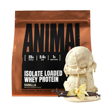 Animal Whey Isolate Protein Powder - Loaded for Pre & Post Workout Muscle Builder and Recovery with Digestive Enzymes for Men & Women - 25g Protein, Great Taste, Low Sugar - Vanilla 2 lbs
