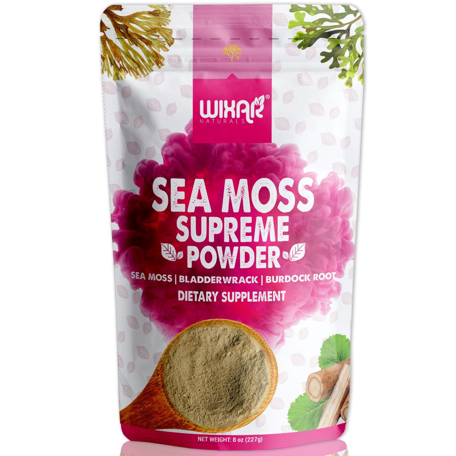 Wixar Wildcrafted Sea Moss Powder – (8 Ounces) – Natural Irish Sea Moss and Bladderwrack with Burdock Powder - Thyroid Support, Healthy Skin, Keto Detox, Joint Support Alkaline Supplements WIXAR NATURALS Au supplements
