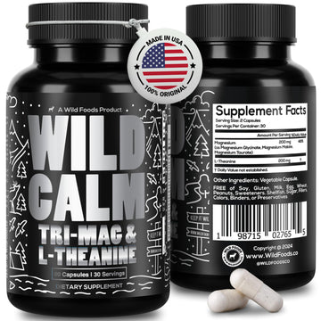 Wild Foods Tri-Mag & L-Theanine – Triple Magnesium Complex for Sleep w/L Theanine – Magnesium Glycinate, Malate, Taurate – 100% Natural – 60 Capsules Wild Foods Au supplements