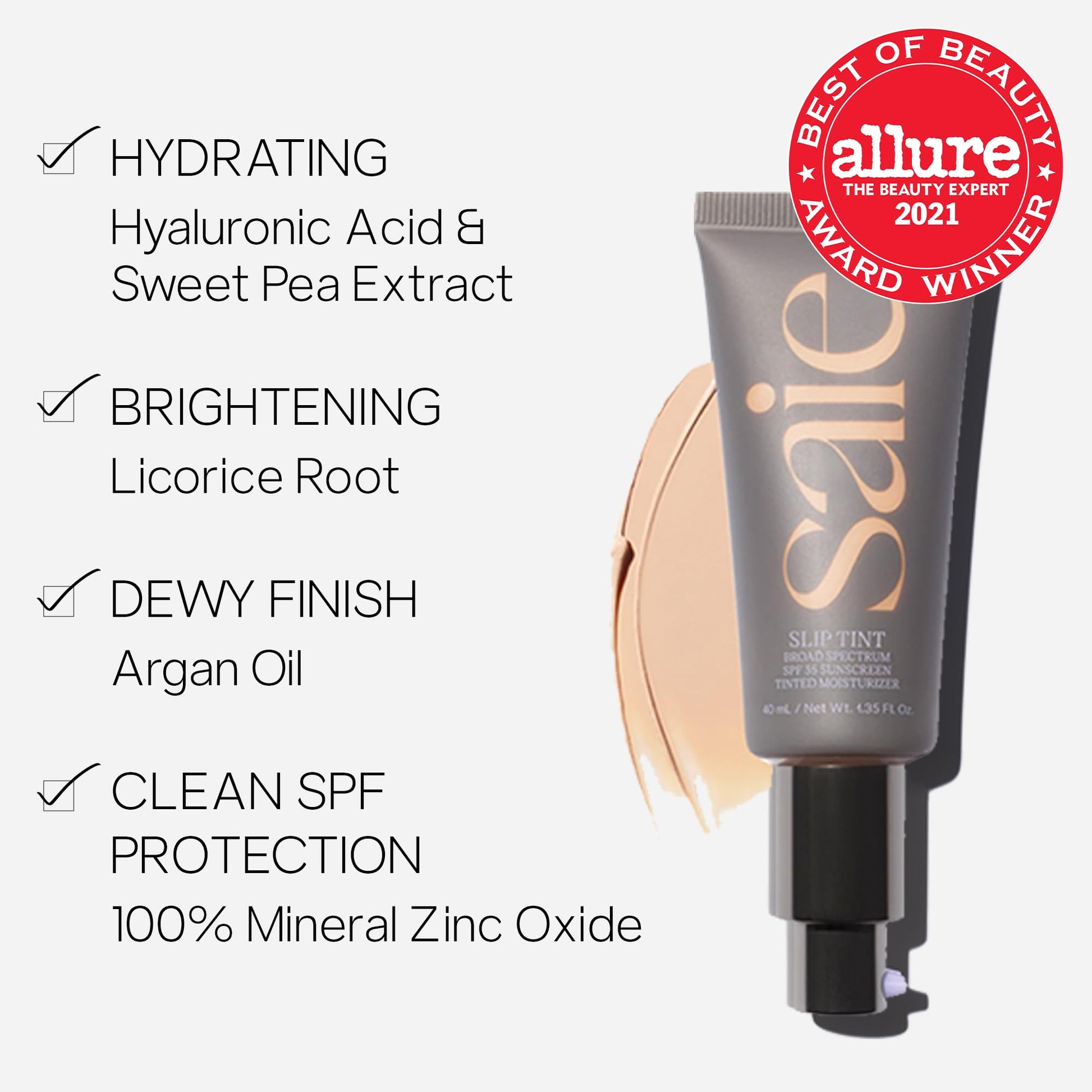 Saie Slip Tint Tinted Moisturizer with SPF 35 - Light Coverage, Glowy Skin Tint & Mineral Sunscreen for Face with Hydrating Hyaluronic Acid - Summer Makeup Essential - Shade Three (1.35 oz) Saie Au supplements