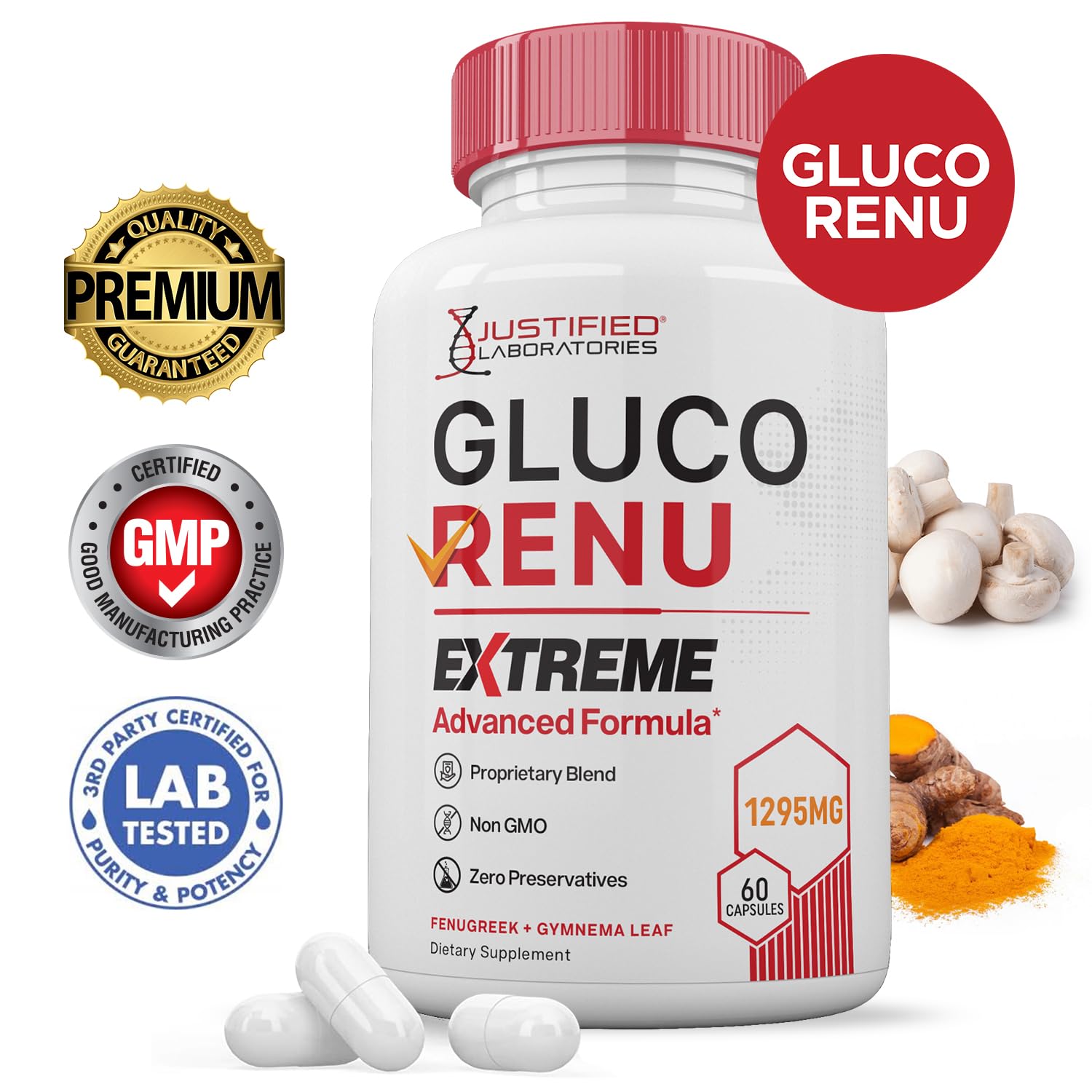 Gluco Renu Extreme 1295MG Glyco Support Pills Advacned Formula Gluo Renew Glycogen Support Formulated with Turmeric Berberine Resveratrol Garlic Bitter Melon Milk Thistle 60 Capsules Justified Laboratories Au supplements