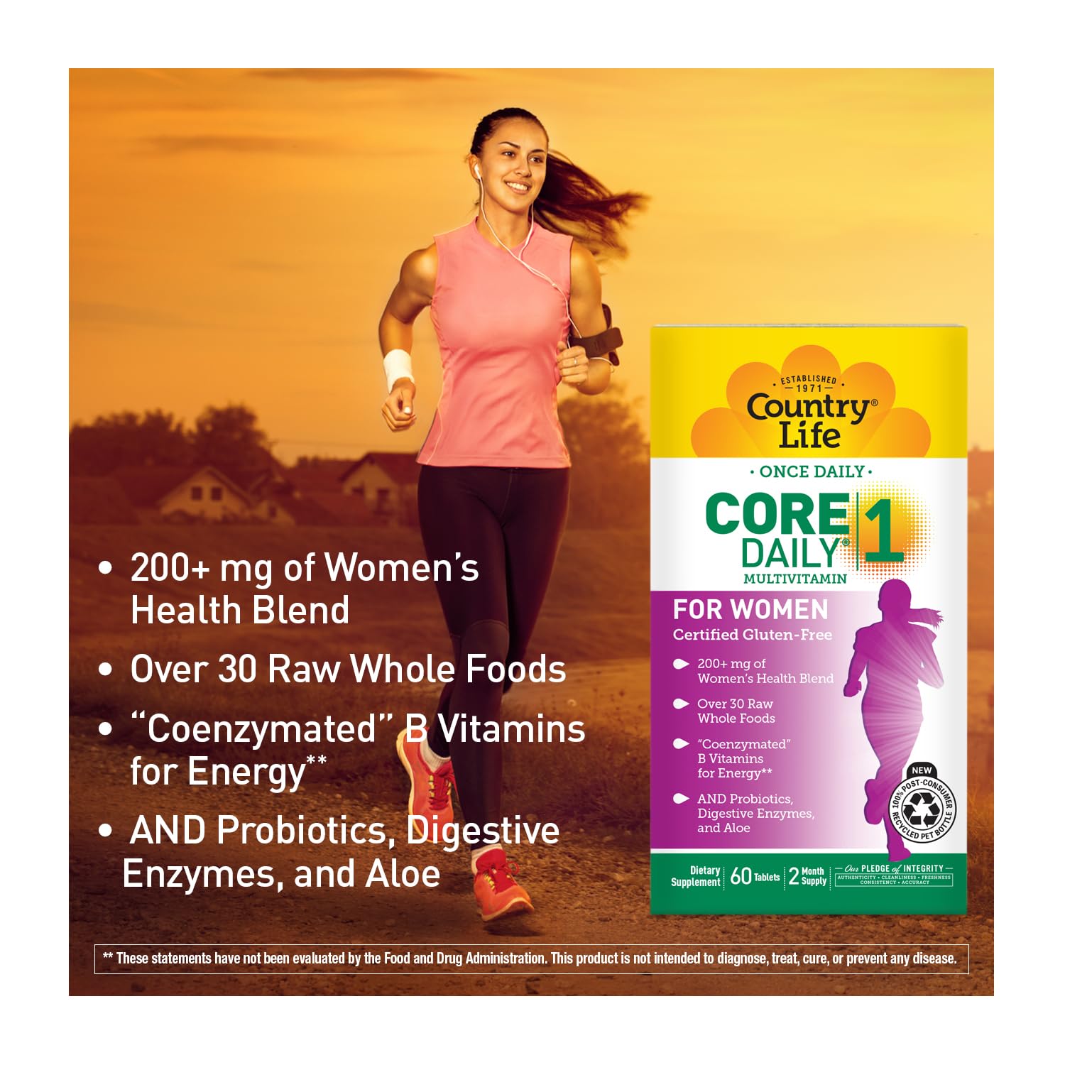 Country Life Women’s Core 1 Daily Multivitamin with Iron, Cranberry, Probiotics, and Digestive Enzymes-Certified Gluten-Free Formula for Energy, Immune Support and Complete Digestive Health,60 Tablets Country Life Au supplements