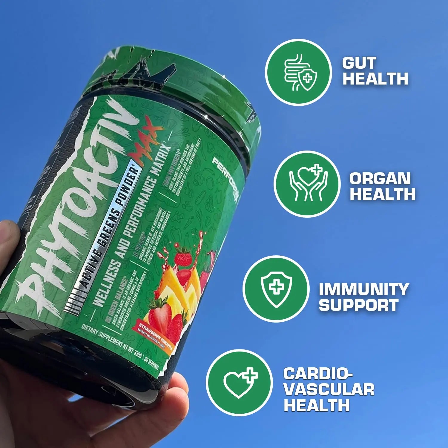 Performax Labs PhytoactivMax Active Greens Powder Wellness and Performance Matrix | Phytonutrients – Overall Health | 30 Servings (Strawberry Pineapple) Performax Labs Au supplements