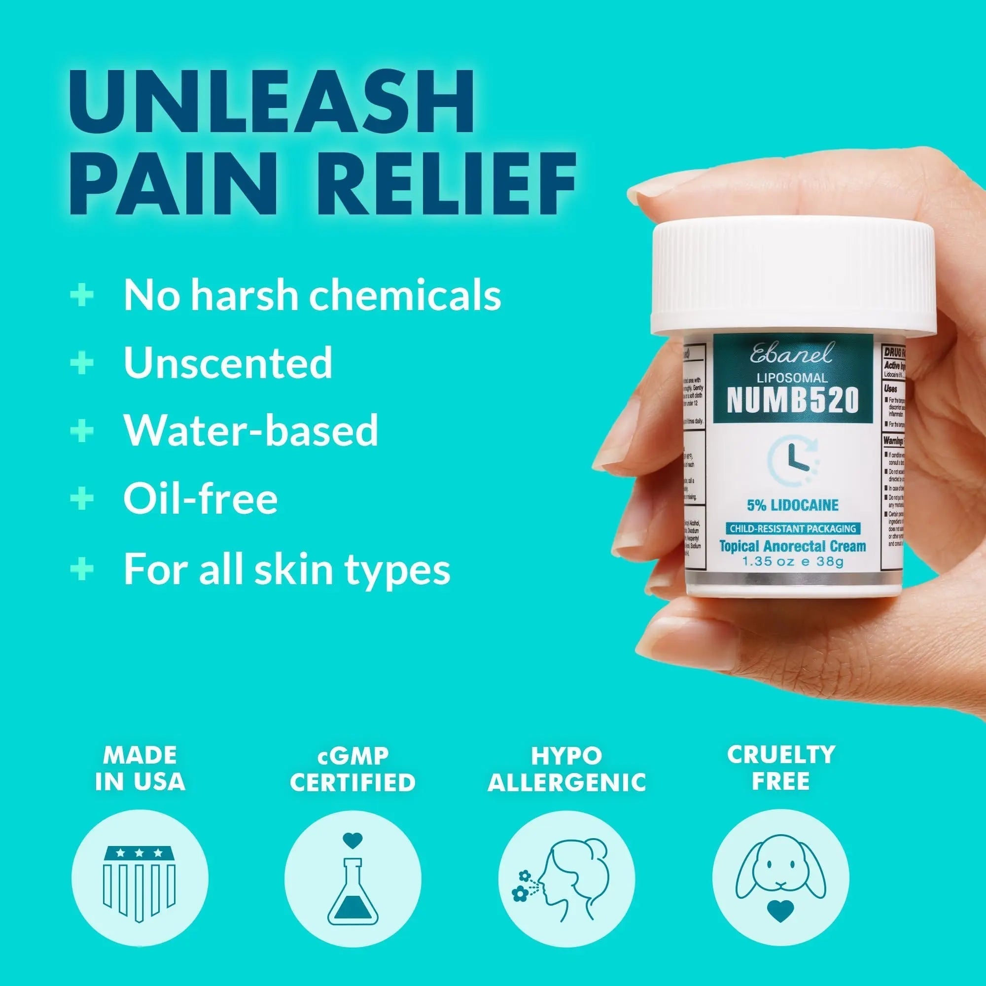 Ebanel 5% Lidocaine Numbing Cream, Pain Relief Burn Itch Numb Cream, Maximum Strength Topical Anesthetic with Allantoin, Vitamin E for Local and Anorectal Uses, Hemorrhoid Treatment, 1.35 Oz Ebanel Au supplements