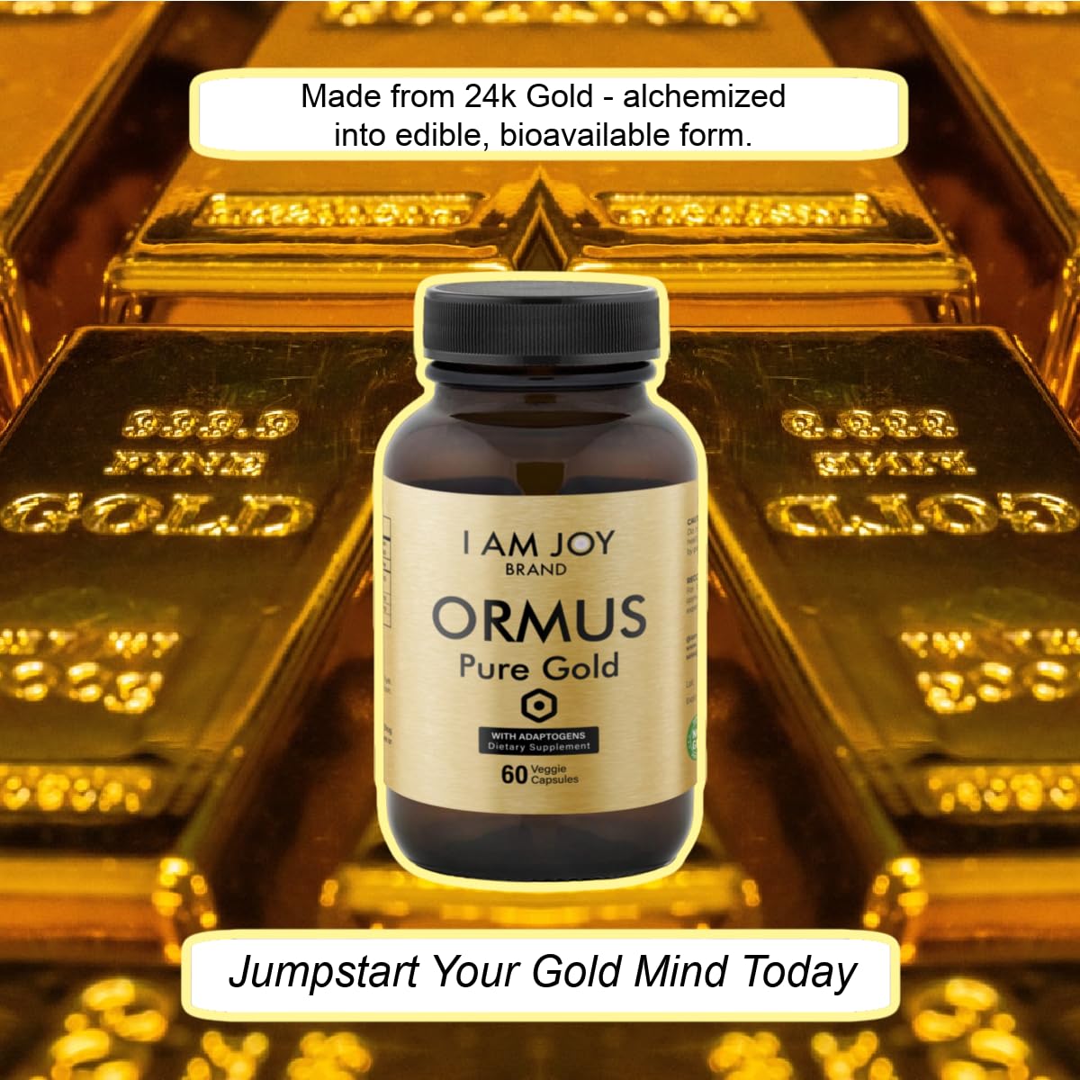 I Am Joy co. Ormus Gold Capsules Monoatomic Elements with Adaptogens Maca and Ashwaganda | May Help Balance Mood, Decalcify Pineal Gland, Repair DNA, Enhance Relaxation - 60 Vegan Capsules I Am Joy co. Au supplements