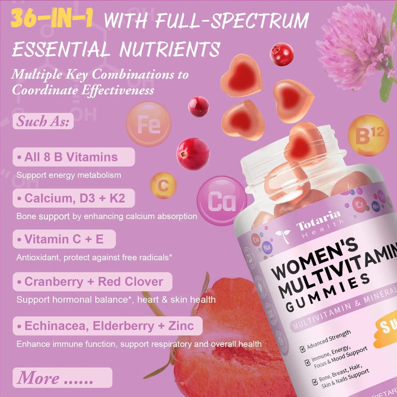 Totaria Sugar Free Multivitamin Gummies for Women 14+ w/Iron, Inositol, Folate, Biotin, Womens Daily Multivitamin Gummy w/Vitamin A, C, B, D3, K2, for Hair, Skin, Totaria Au supplements