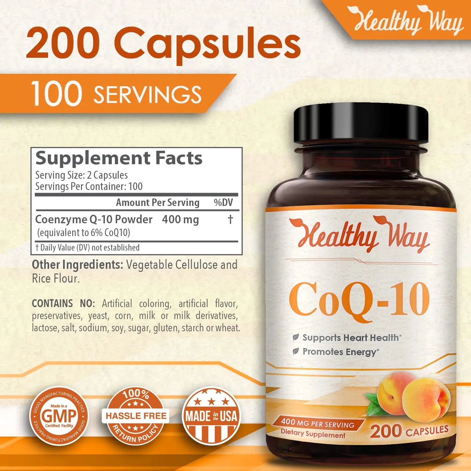 Healthy Way CoQ10 400mg 200 Capsules Non-GMO HealthyWayRx Au supplements