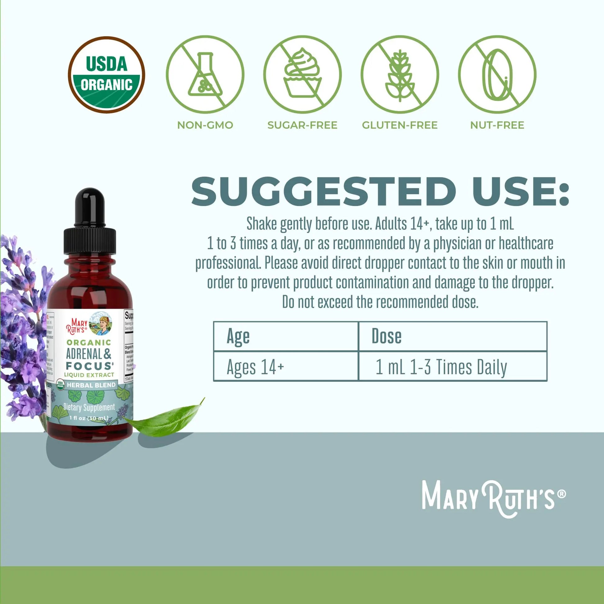 MaryRuth Organics - USDA Organic Brain Nootropic Supplement for Adults with Ginkgo Biloba & Astragalus | Focus & Adrenal Support | Brain & Memory Drops | Vegan | Non-GMO | Gluten Free | 30 Servings MARYRUTH'S Au supplements
