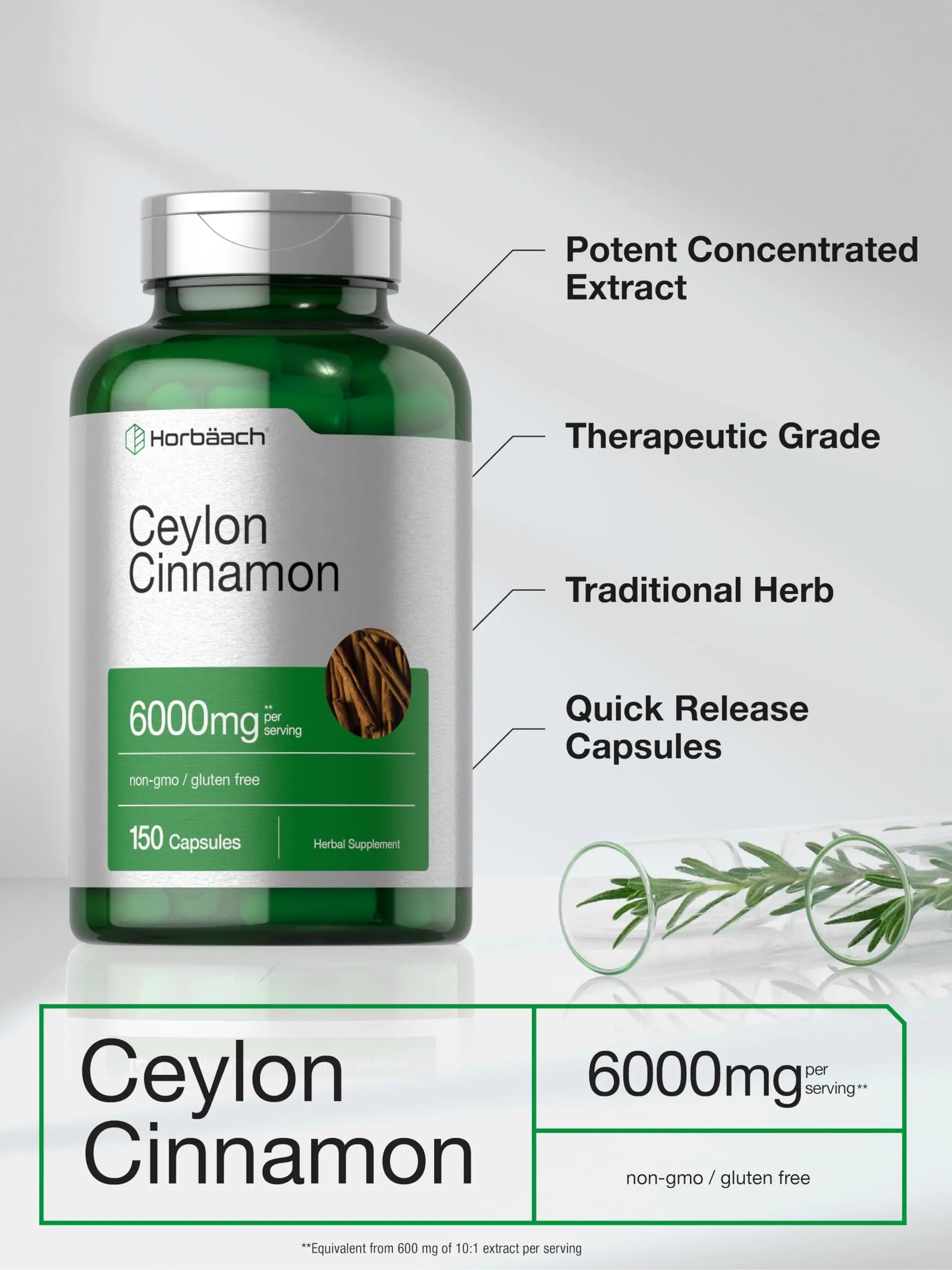 Ceylon Cinnamon Capsules | 6000 mg | 150 Count | Non-GMO & Gluten Free Supplement Horbäach Au supplements