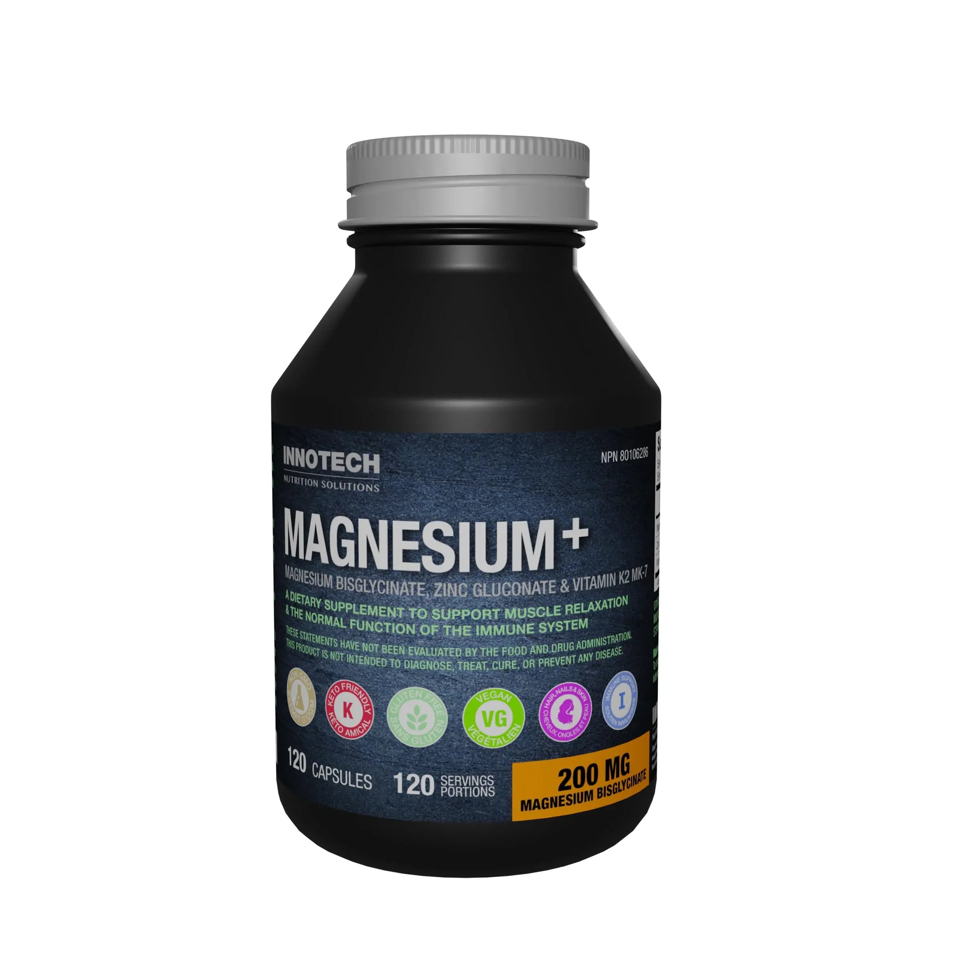 Innotech Nutrition Magnesium Plus Muscle Bone & Sleep Support Magnesium Bisglycinate Zinc & Vitamin K2 120 Vegan Capsules Innotech Nutrition Solutions Au supplements