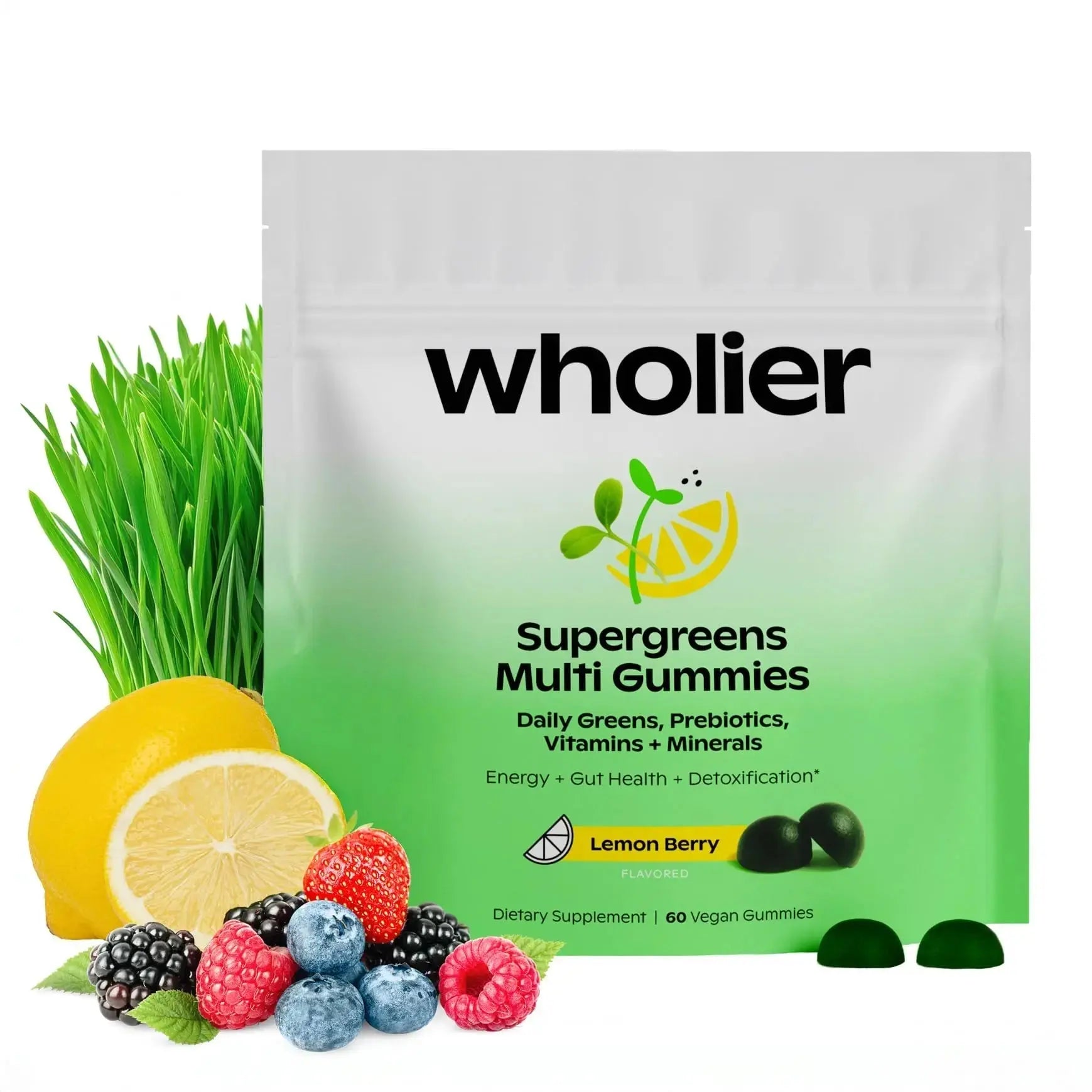wholier Supergreens Multi Gummies, Daily Greens with Prebiotics, Fiber, Adaptogens, Plant-Based Multivitamin with 9 Essential Vitamins wholier Au supplements