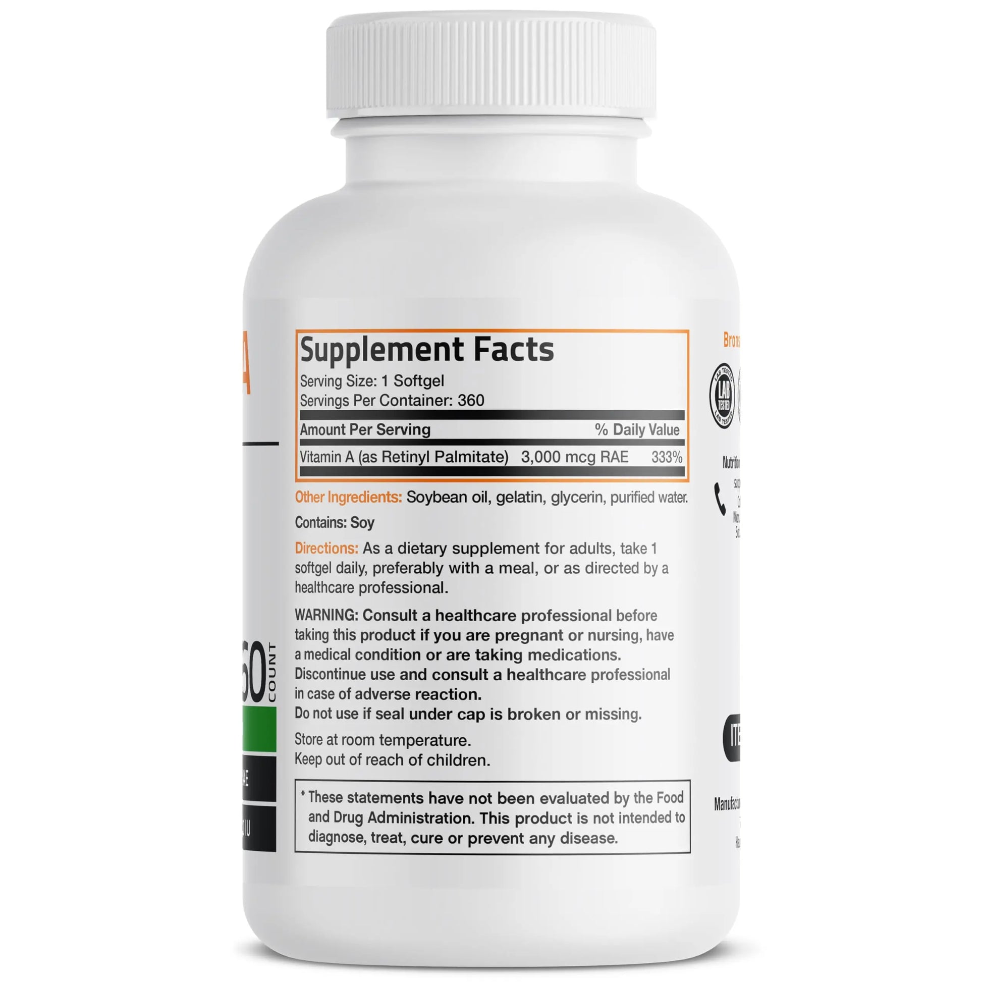 Bronson Vitamin A 10,000 IU Premium Non-GMO Formula Supports Healthy Vision & Immune System and Healthy Growth & Reproduction, 360 Softgels Bronson Au supplements