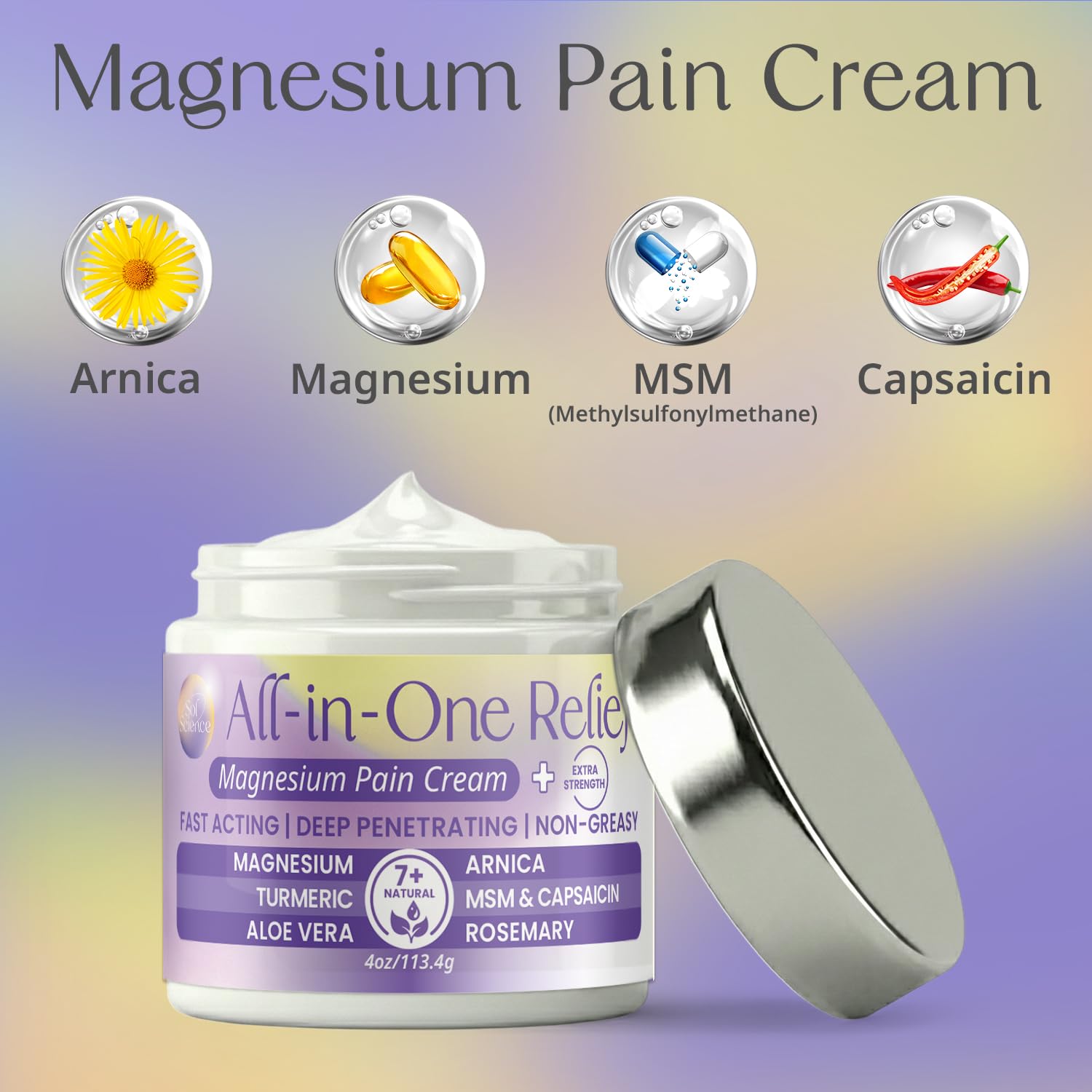 PURPLE CANYON All in One Magnesium Pain Cream – Natural Pain Relief Cream with Arnica, MSM & Capsaicin for Muscle & Joint Support – Fast-Absorbing, Non-Greasy Formula with Aloe Vera & Turmeric PURPLE CANYON Au supplements