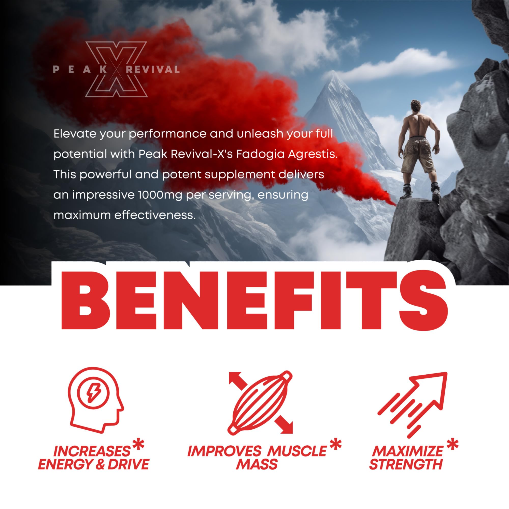Peak Revival-X Fadogia Agrestis 1000mg Per Serving Supplement - Potent Extract to Increase Energy, Athletic Performance & Muscle Mass - Supplements, Made in The USA (60 Capsules) Peak Revival-X Au supplements