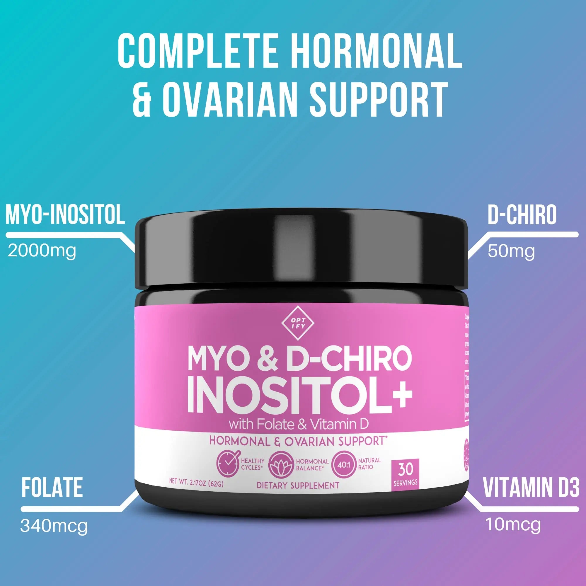 Premium Inositol Supplement - Myo-Inositol and D-Chiro Inositol Powder Plus Folate Optify Au supplements