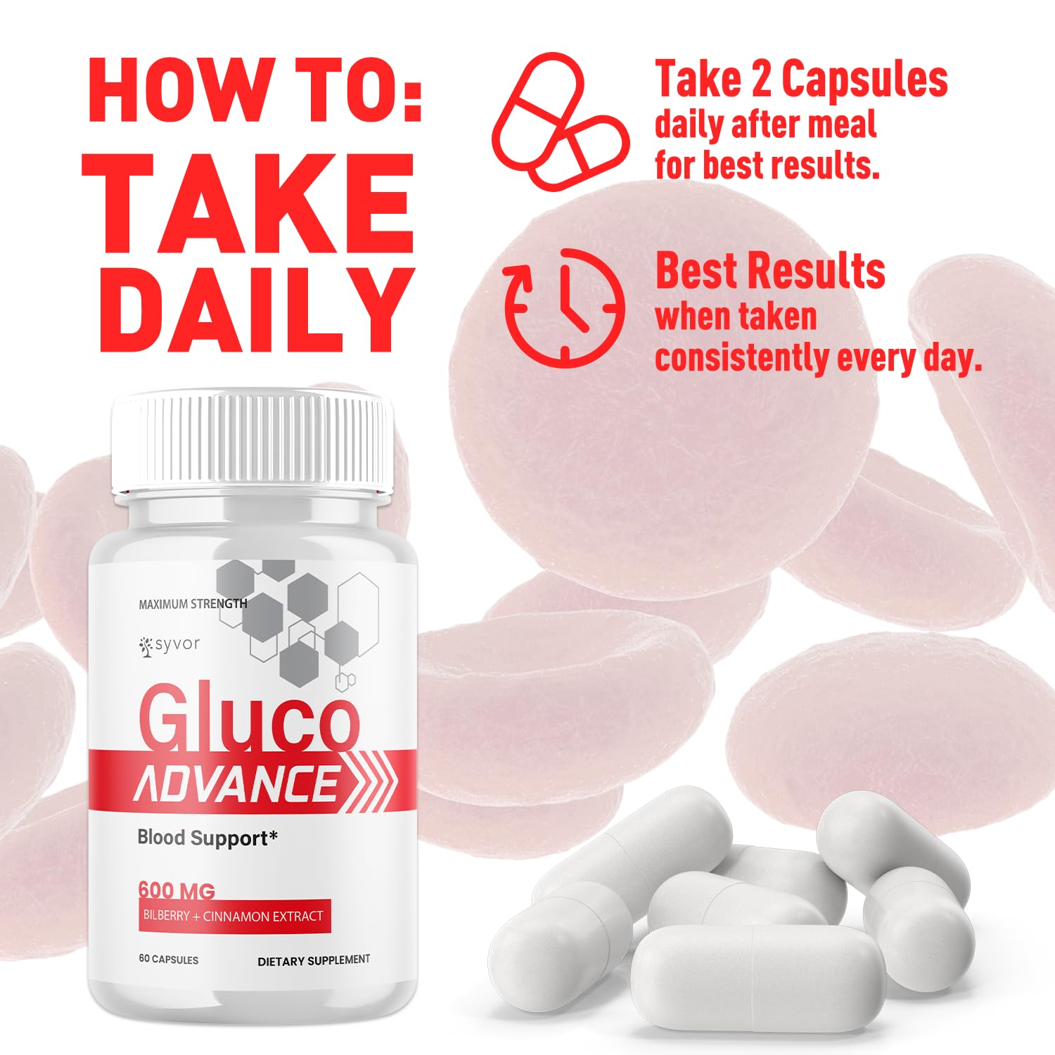 (2 Pack) Gluco Advance Capsules, Official GlucoAdvance Supplement Pills with All Natural Ingredients, Advanced Formula Supplement with Maximum Strength Support Vitamins for Women & Men (120 Capsules) Syvor Au supplements