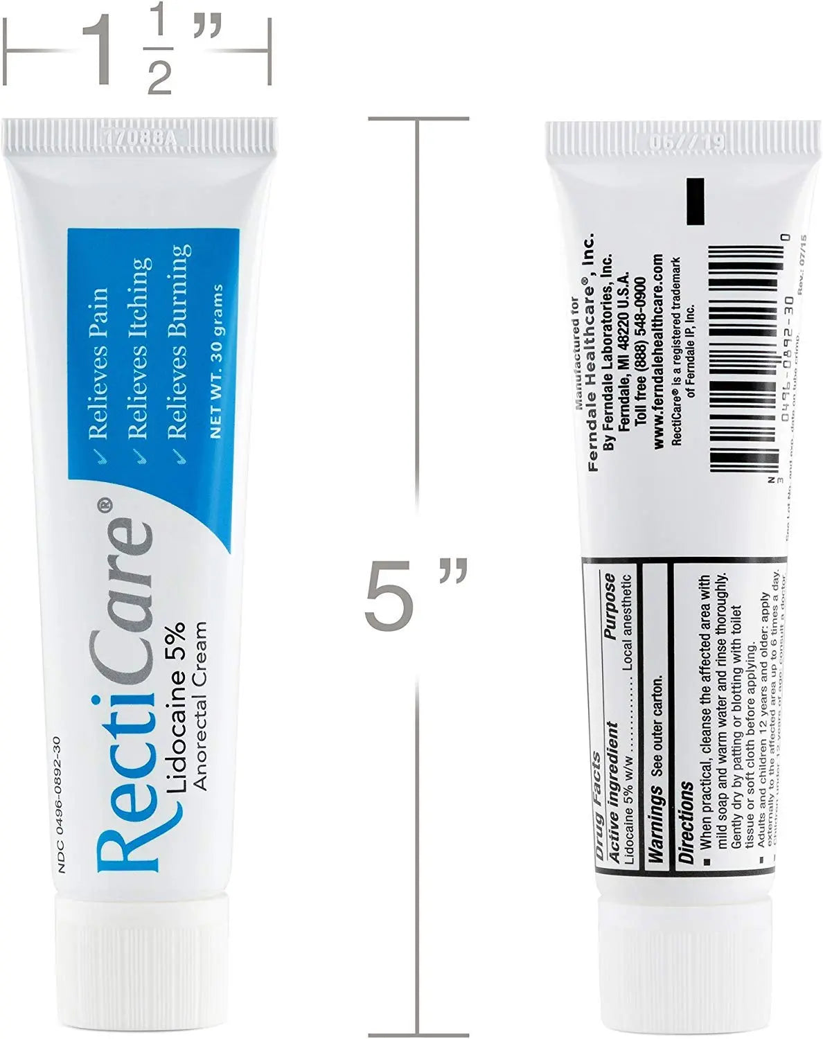 Recticare Anorectal Lidocaine 5% Cream: Topical Numbing Cream for Treatment of Hemorrhoids & Other Anorectal Disorders - 30g Tube Recticare Au supplements