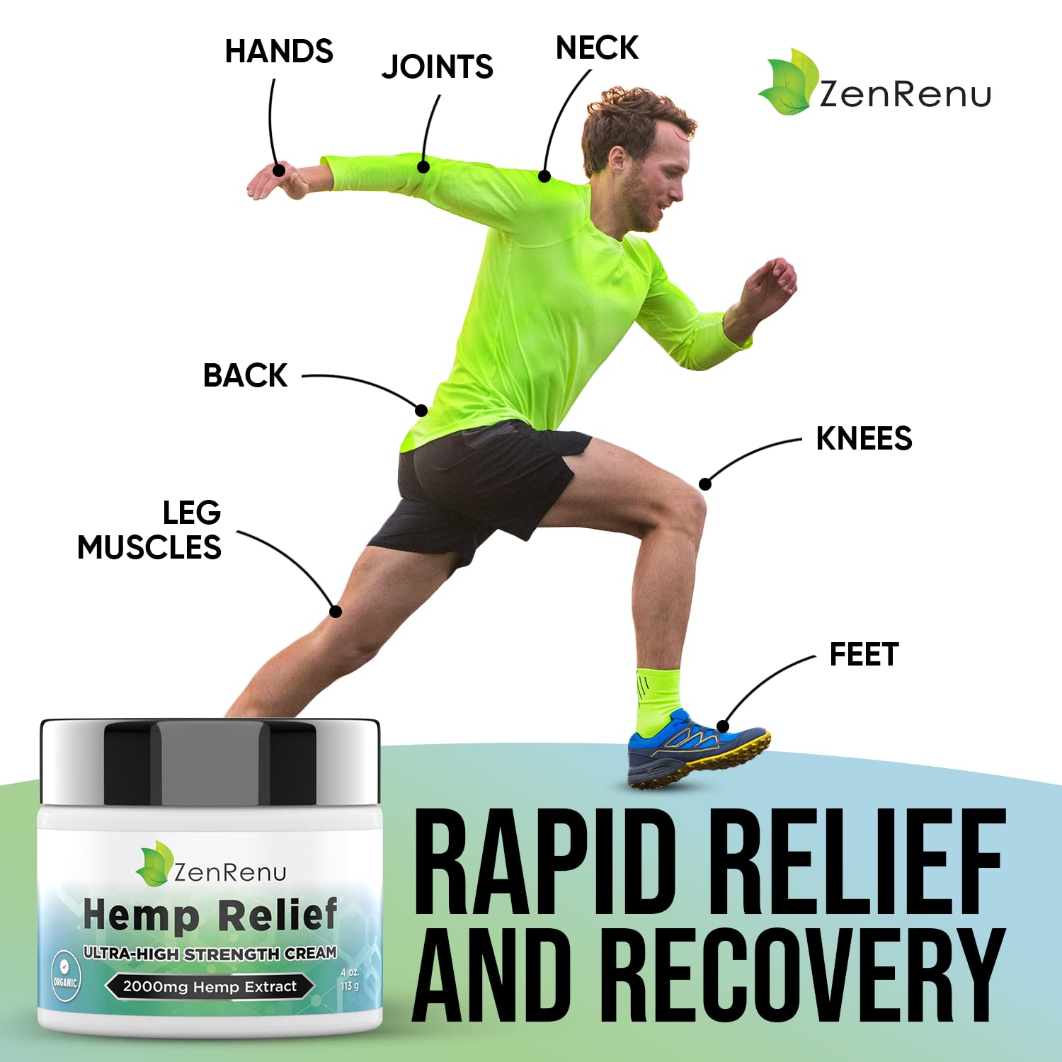 Hemp Cream Maximum Strength - Menthol Rub with Hemp Oil, Arnica, Lavender, Aloe Vera, Kava Kava, & Camphor - Natural Hemp Muscle Rub Cream for Skin, Muscles & Joints - ZenRenu, 4 oz Zenrenu Au supplements