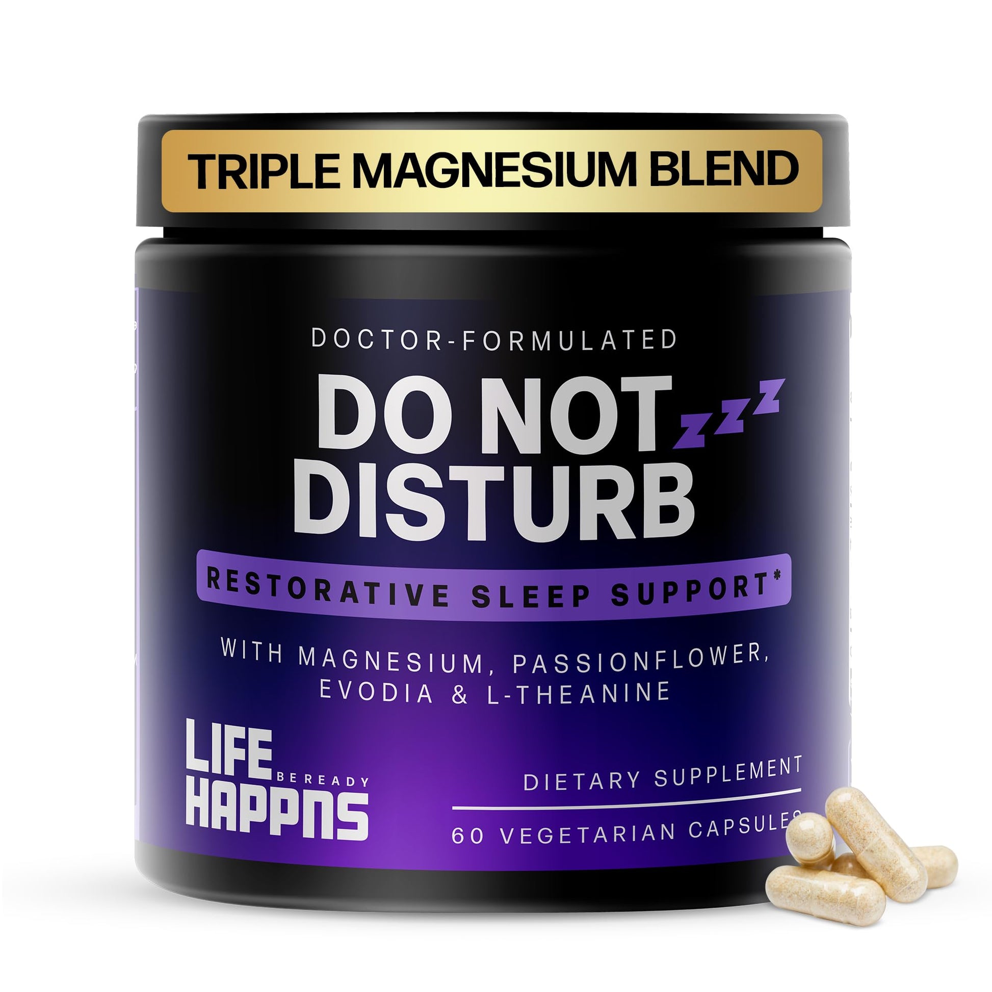 Doctor Formulated Triple Magnesium for Sleep, Calm & Relaxation with Chelated Magnesium Glycinate, L-Theanine, Passionflower & Evodia – Non-Habit, No Melatonin Magnesium Sleep Aid Support Supplement LIFE HAPPNS BE READY Au supplements