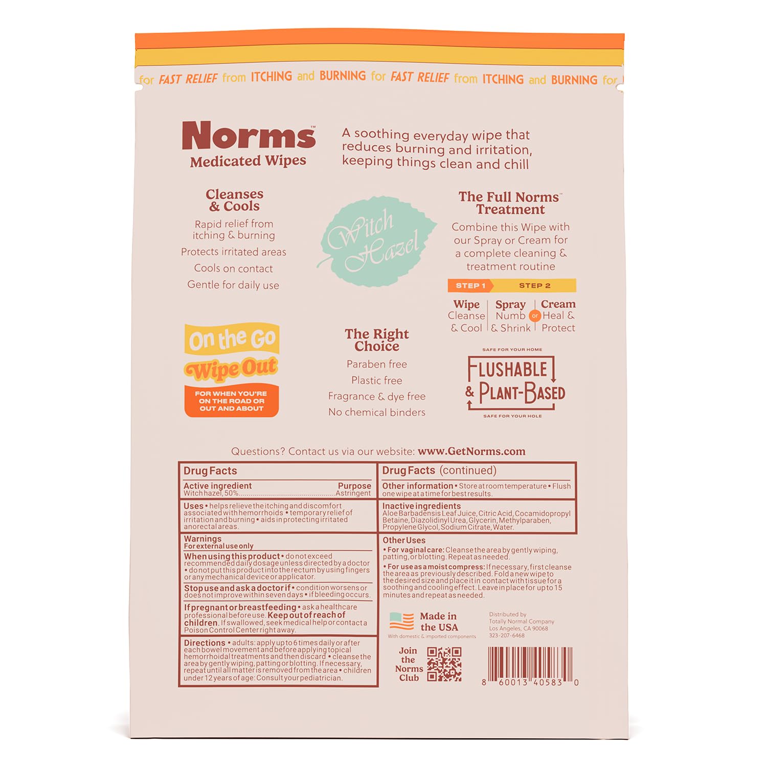 Norms Wipe Outs Hemorrhoid Wipes, 24 Individually Wrapped Witch Hazel Wipes with Aloe to Soothe and Cool Itching, Burning and Irritation, Flushable Septic Safe, Plant Based & Plastic-Free Norms Au supplements