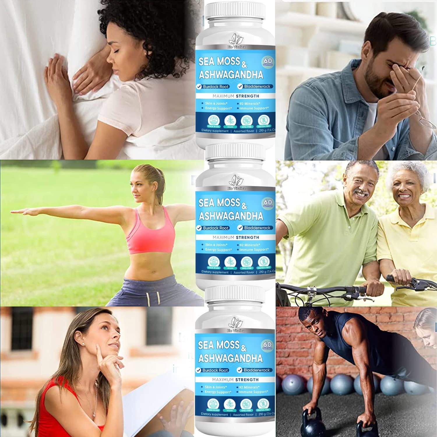 BIO VITALICA Sea Moss Ashwagandha Gummies - Organic Irish Seamoss & Ashwagandha Root Supplements for Supporting Energy for Men & Women, 60 Vegan Gummies BIO VITALICA Au supplements