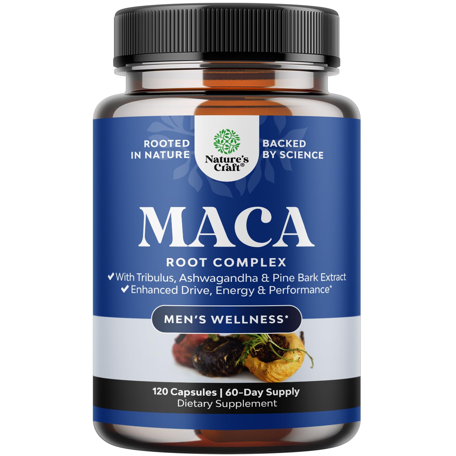 Potent Black Maca Root Capsules for Men - Herbal Wellness Supplement with Siberian Ginseng Ashwagandha and Black Maca Root - Men’s Wellness Supplement to Support General Health - 120 Count Natures Craft Au supplements