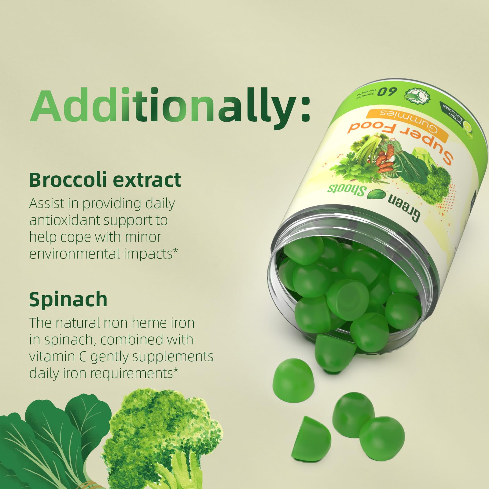 Greenshoots Super Food Gummies with Super Greens Blend, Vitamin A & C – Broccoli, Spinach, Moringa & Chlorella – Vegan, Sugar Free, Daily Nutrition Support, 60 Gummies Greenshoots Au supplements