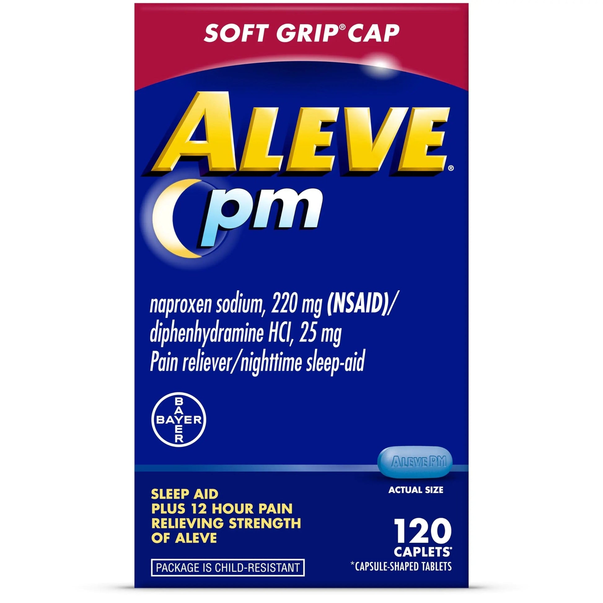 Aleve PM Sleep Aid Plus Pain Reliever Caplets, Naproxen Sodium & Diphenhydramine HCl, Nighttime, 120 Count Aleve Au supplements
