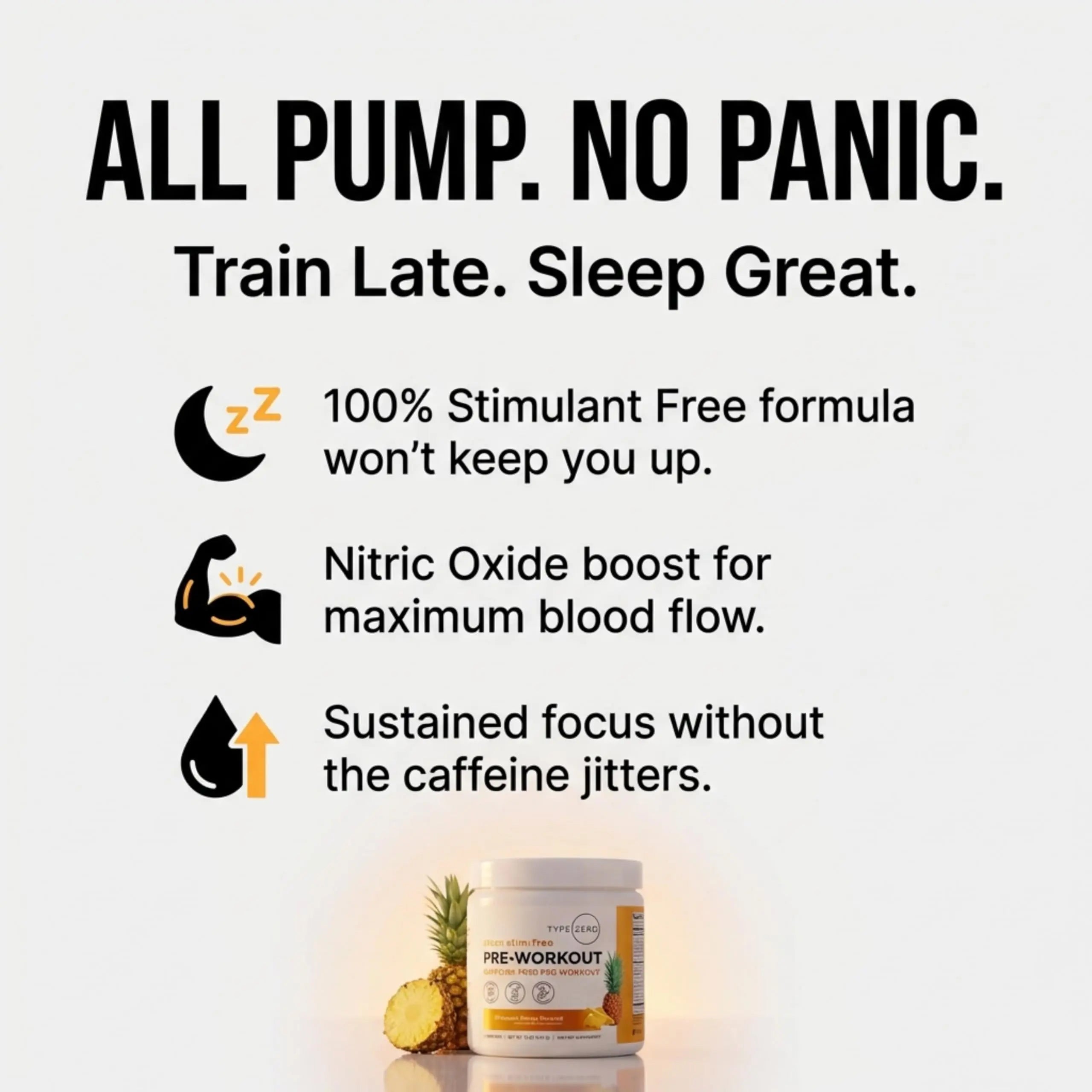 Type Zero Clean Stim Free Pre Workout Powder + Nitric Oxide Booster with L-Citrulline Malate, Arginine AKG, Beta Alanine - Caffeine & Stimulant Free - Pineapple Mango Flavor, 21 Servings Type Zero Au supplements