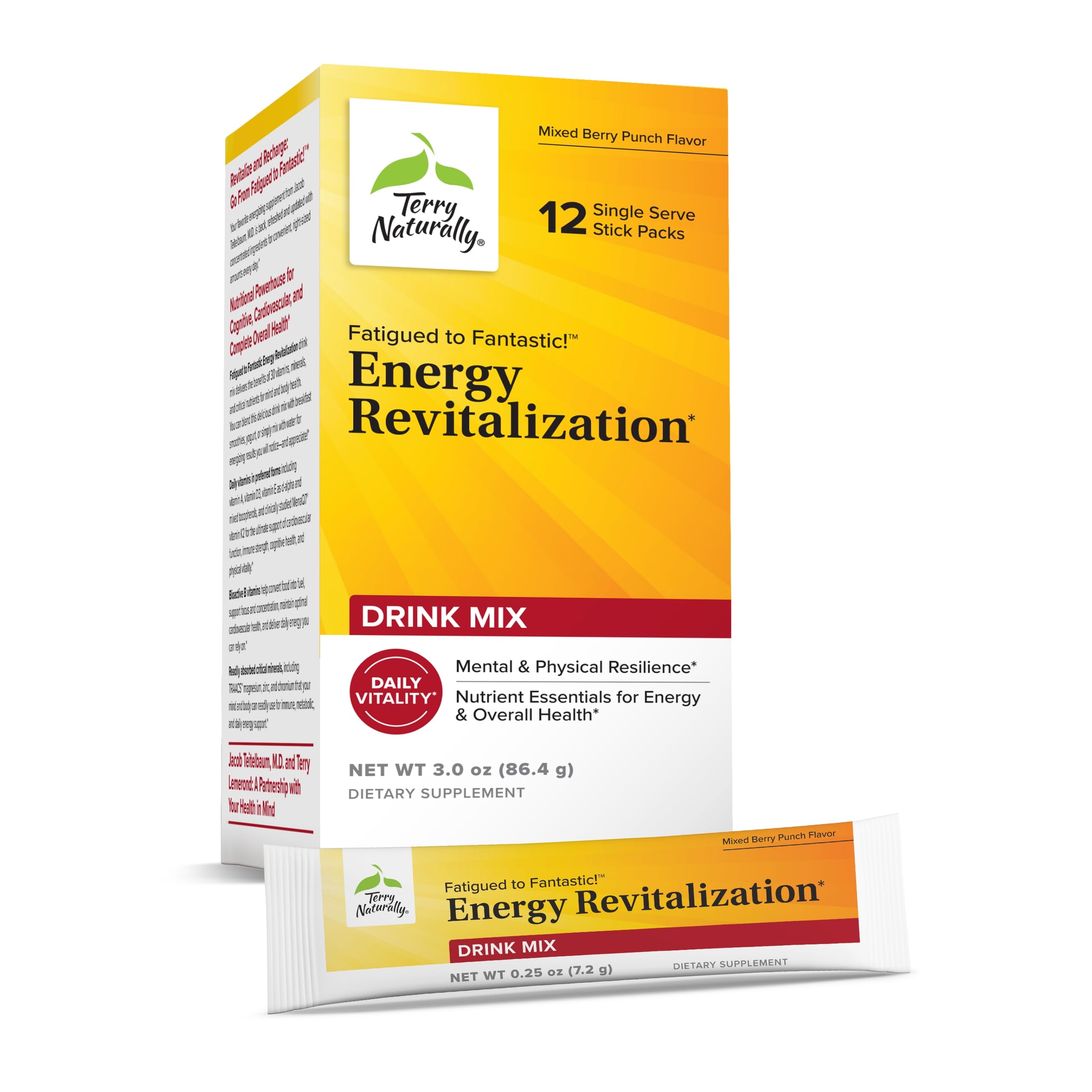 Terry Naturally Fatigued to Fantastic Energy Revitalization - Drink Mix for Energy with L-Tyrosine, Vitamins A, D3, E & B - Supports Heart Health - 12 Individual Packets (12 Servings) Terry Naturally Au supplements
