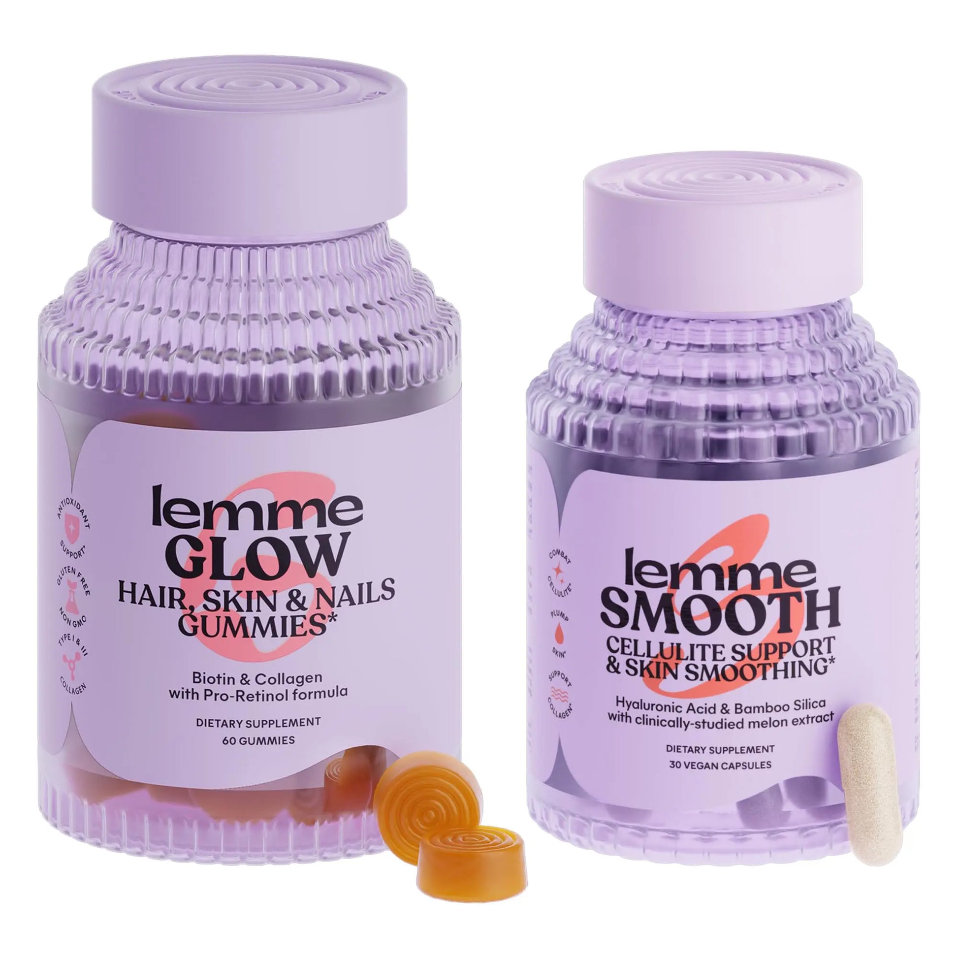 Lemme Glow Collagen Hair Gummies for Strong, Thick Hair & Reduced Shedding Smooth Anti Cellulite Capsules for Women, Smooth Legs & Thighs, Reduce Cellulite & Crepey Skin Bundle Lemme Au supplements