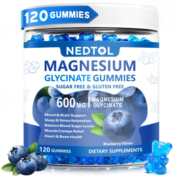 Nedtol Magnesium Glycinate Gummies 600mg, Sugar Free Magnesium Potassium Supplement for Adults with Magnesium L-Threonate, Vitamin D, B6,and CoQ10 for Sleep, Body Support and Relaxation,120 Count Nedtol Au supplements