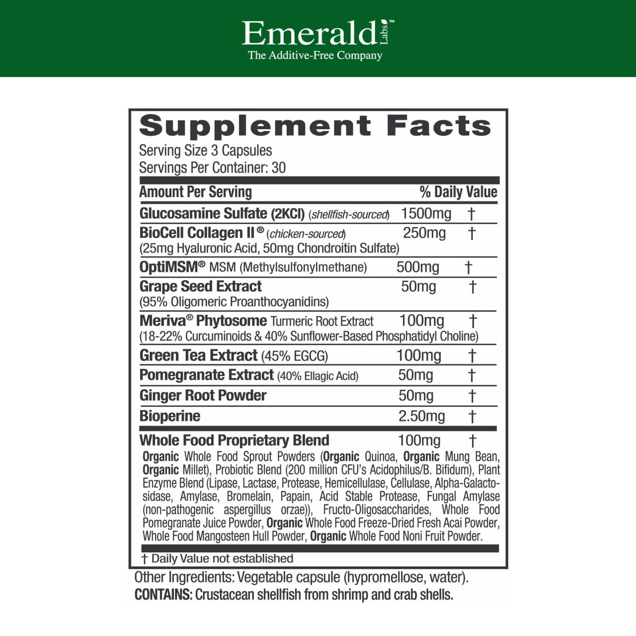 EMERALD LABS Joint Health - Biocell II Collagen, OptiMSM, Glucosamine, Meriva Turmeric Curcuminoids & More - Joint Health, Mobility & Flexibility Support* - 90 Vegetable Capsules (30-Day Supply) EMERALD LABS Au supplements