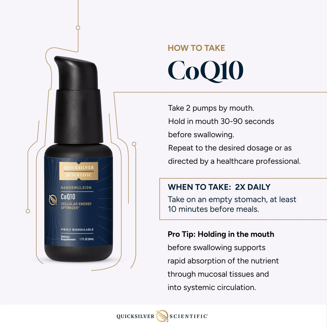 Quicksilver Scientific CoQ10 Nanoemulsion - Liposomal Coenzyme Q10 Cardiovascular Support & Cellular Energy Supplement - Fast Absorbing Liquid (1.7oz / 50ml) Quicksilver Scientific Au supplements